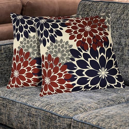 Miniatura 3 de Fundas de almohada de 18 x 18 pulgadas, fundas de almohada para exteriores, fundas de almohada decorativas de lino con flores de dalia para