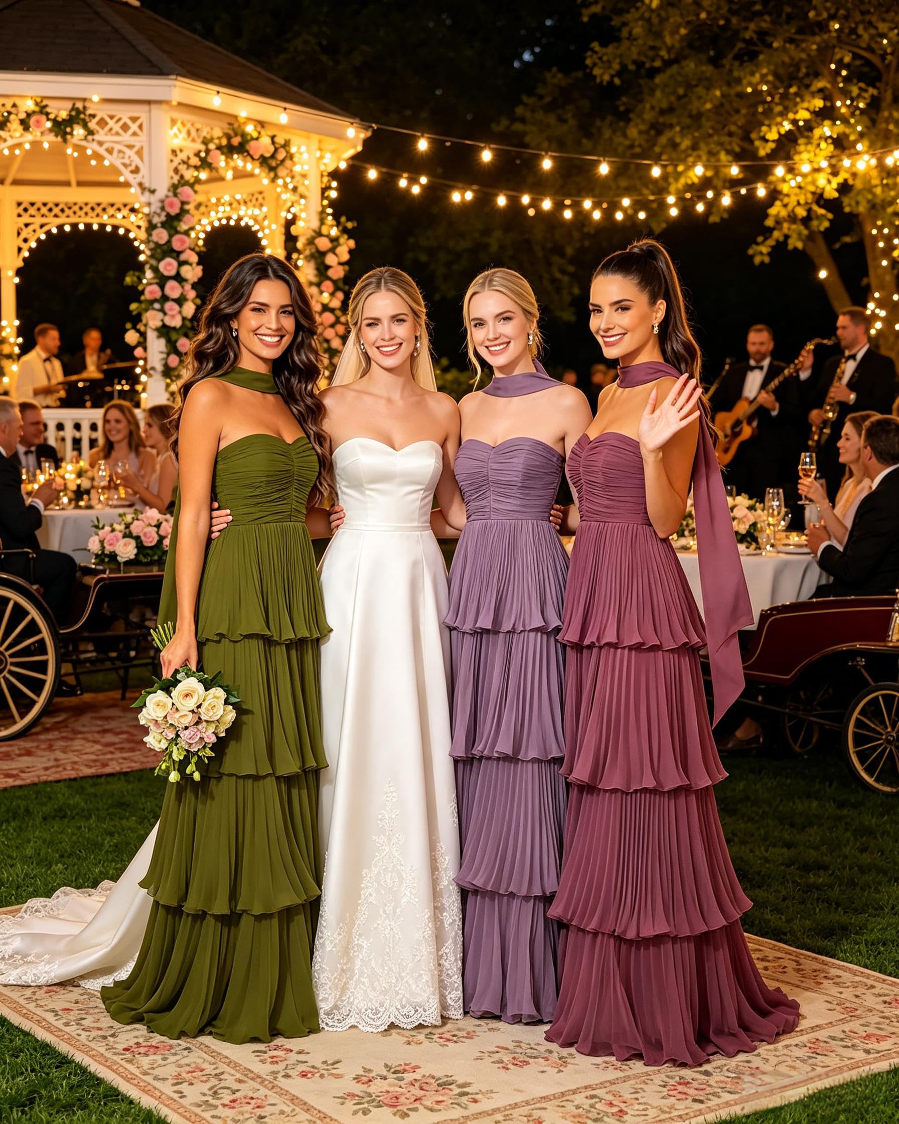 Vestidos largos de dama de honor de gasa sin tirantes escalonados con bufanda, marrón, 42 | Vestidos de graduación para mujer, vestido de invitada de boda, maxi plisado, formal, vestido de fiesta de noche con bufanda