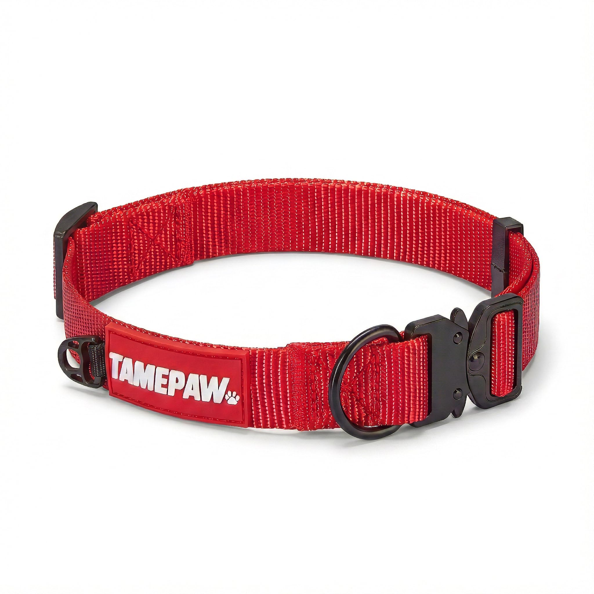 Tamepaw Medium Dog Collar, Nylon, Quick-Release Buckle, Red, Medium