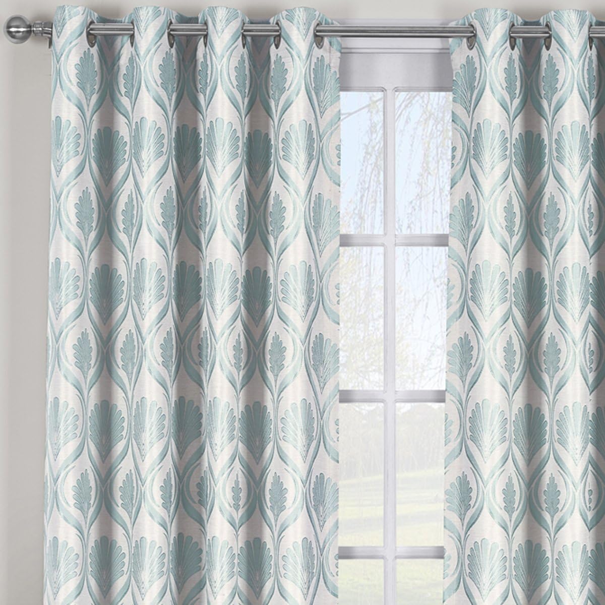 Royal Tradition Jacqueline Jacquard, 108-Inch-by-108-Inch, Set of 2 Grommet Top Window Curtains Set, Mist