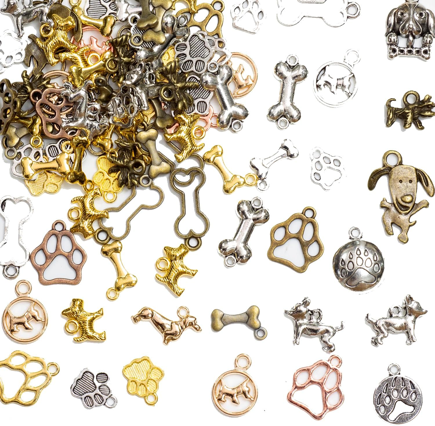 stino 100 Gram Metal Charms for Jewelry Making, Silver & Gold Plated, Bulk Pack for Bracelets, Necklaces, Crafts