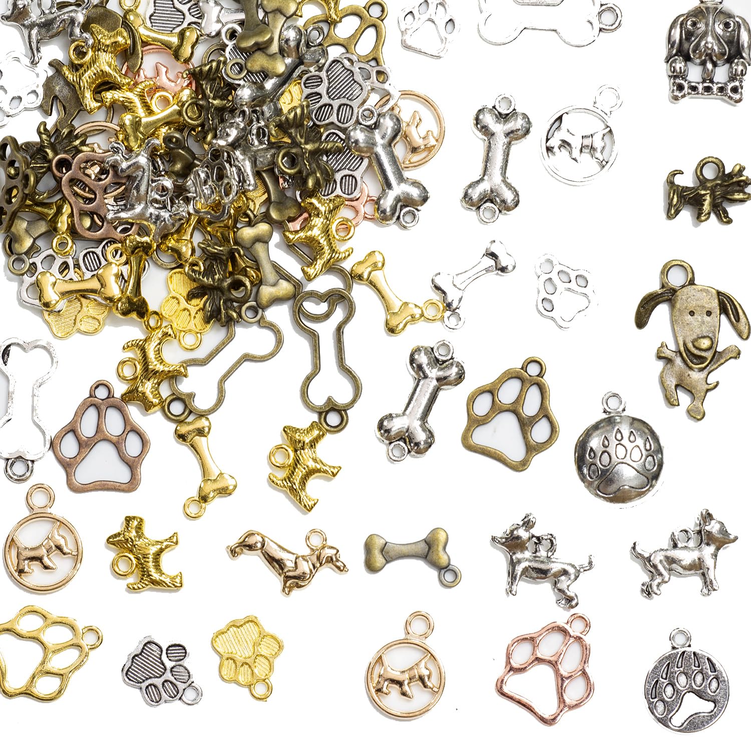 stino 100 Gram Metal Charms for Jewelry Making, Silver & Gold Plated, Bulk Pack for Bracelets, Necklaces, Crafts