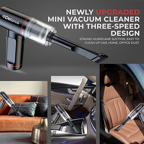 Miniatura 2 de Plumero de aire comprimido 3 en 1 para PC, alta potencia 100000RPM, mini aspiradora portátil inalámbrica para automóvil con 3 engranajes, hasta 37