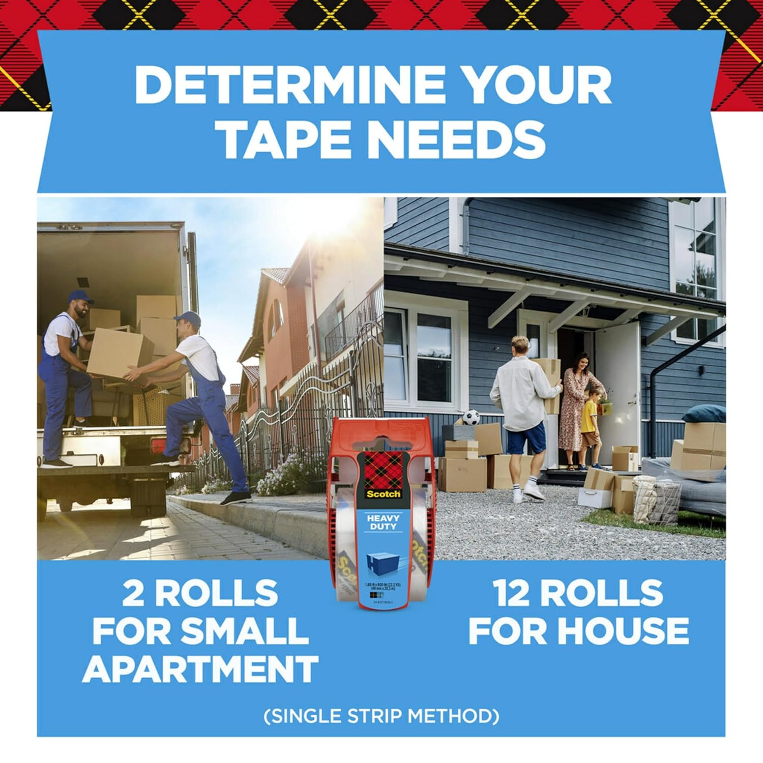 Scotch Heavy Duty Shipping Packaging Tape, Clear, Split-Resistant, 1.88 in x 27.7 yd per Roll (1000 inch), 6 Rolls, 6 Dispensers (6000 inches Total) – Box Tape