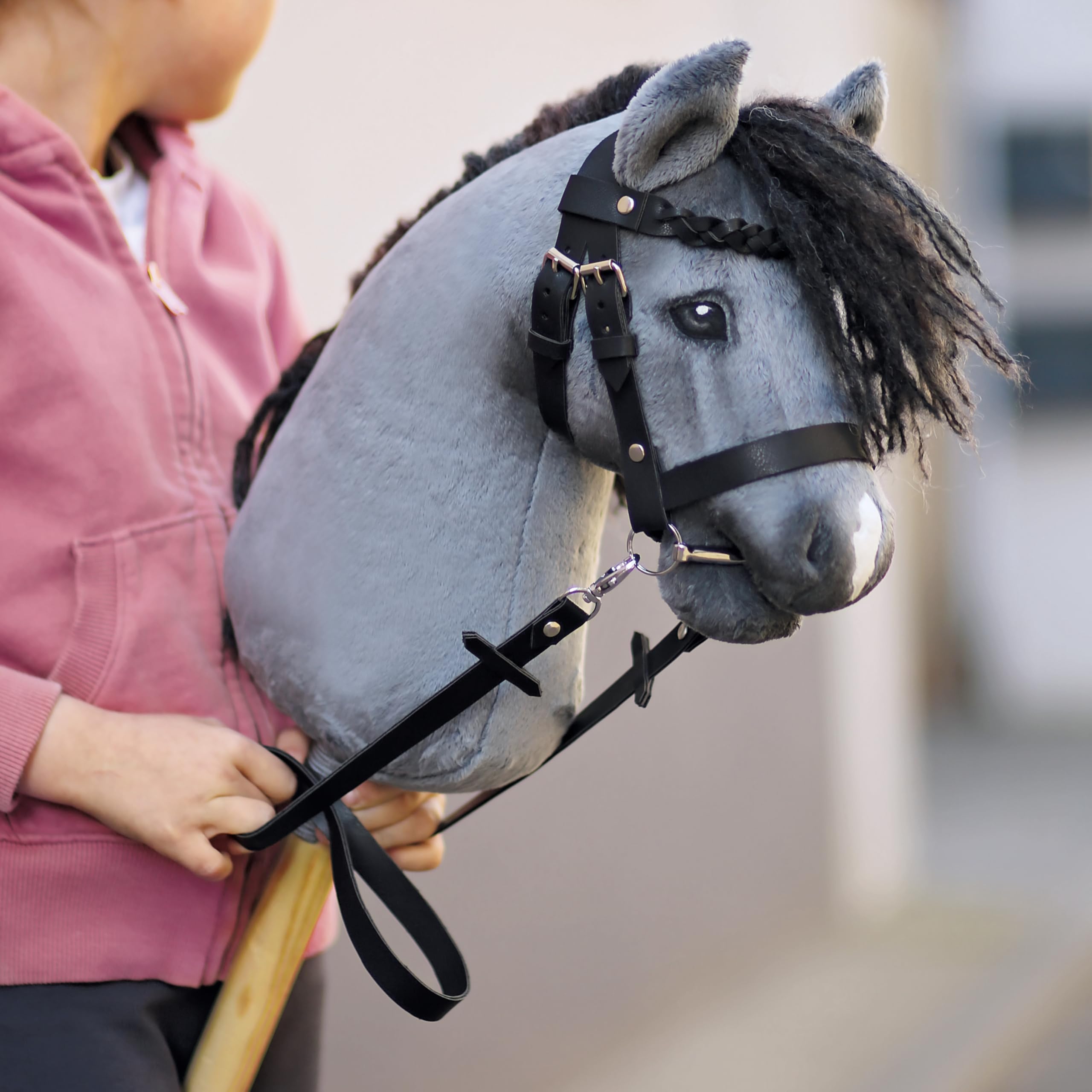 kullaloo Kit de bride de cheval DIY ✦ Faites une belle bride en cuir avec des rênes pour votre cheval bâton ✦ Instructions incluses ✦ Noir/argent