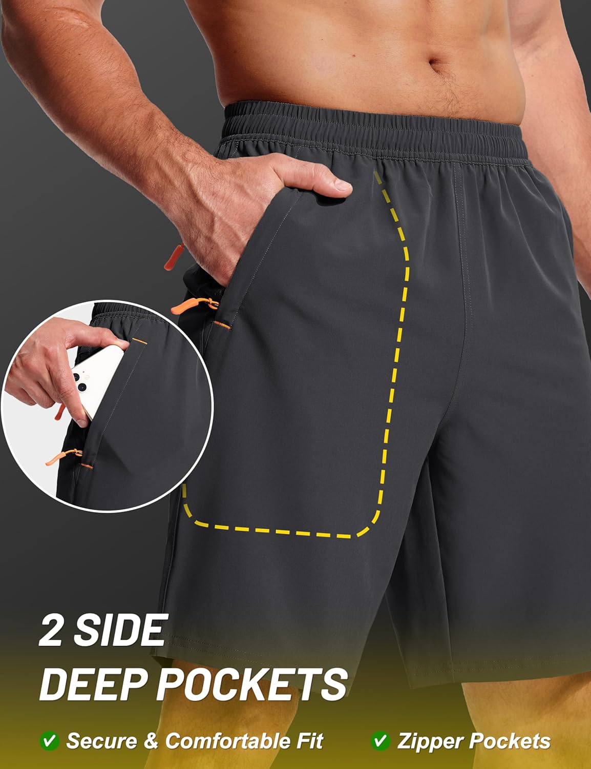 MAGCOMSEN Men's Hiking Shorts 9" Quick Dry Lightweight Running Shorts with Zipper Pockets for Workout Athletic Sport - Image 3