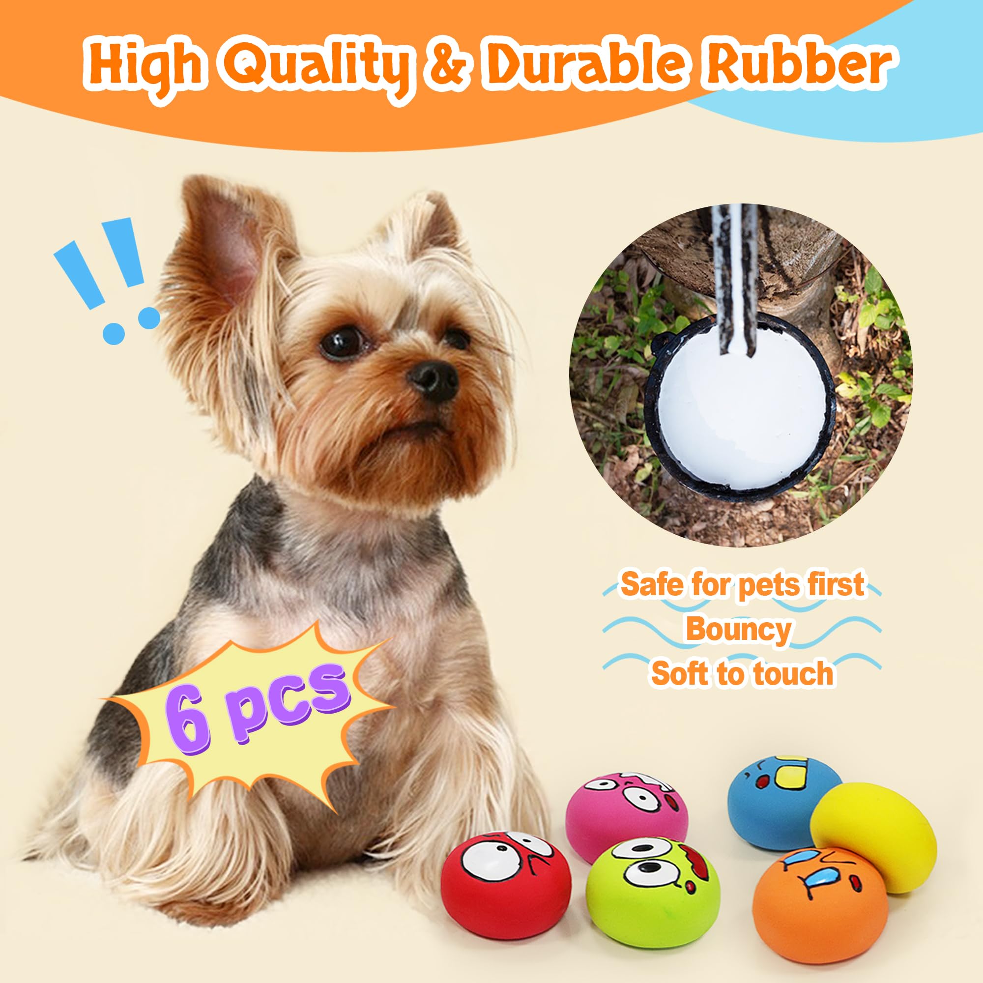 Juguetes chirriantes para perros, bolas de goma natural duraderas para cachorros pequeños y medianos, juego de 6 piezas