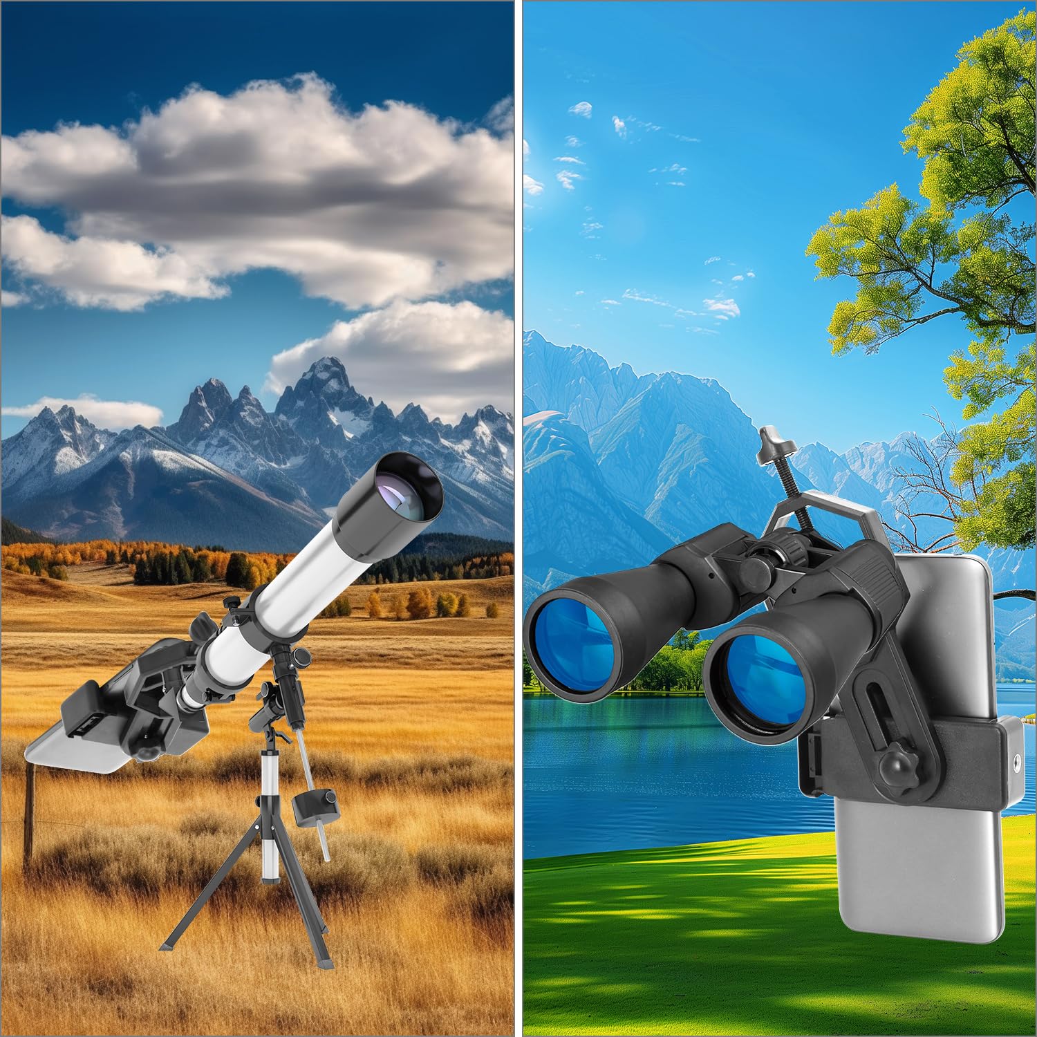 QWORK® Universale Adattatore Supporto Smartphone 360° per Binocoli e Telescopi