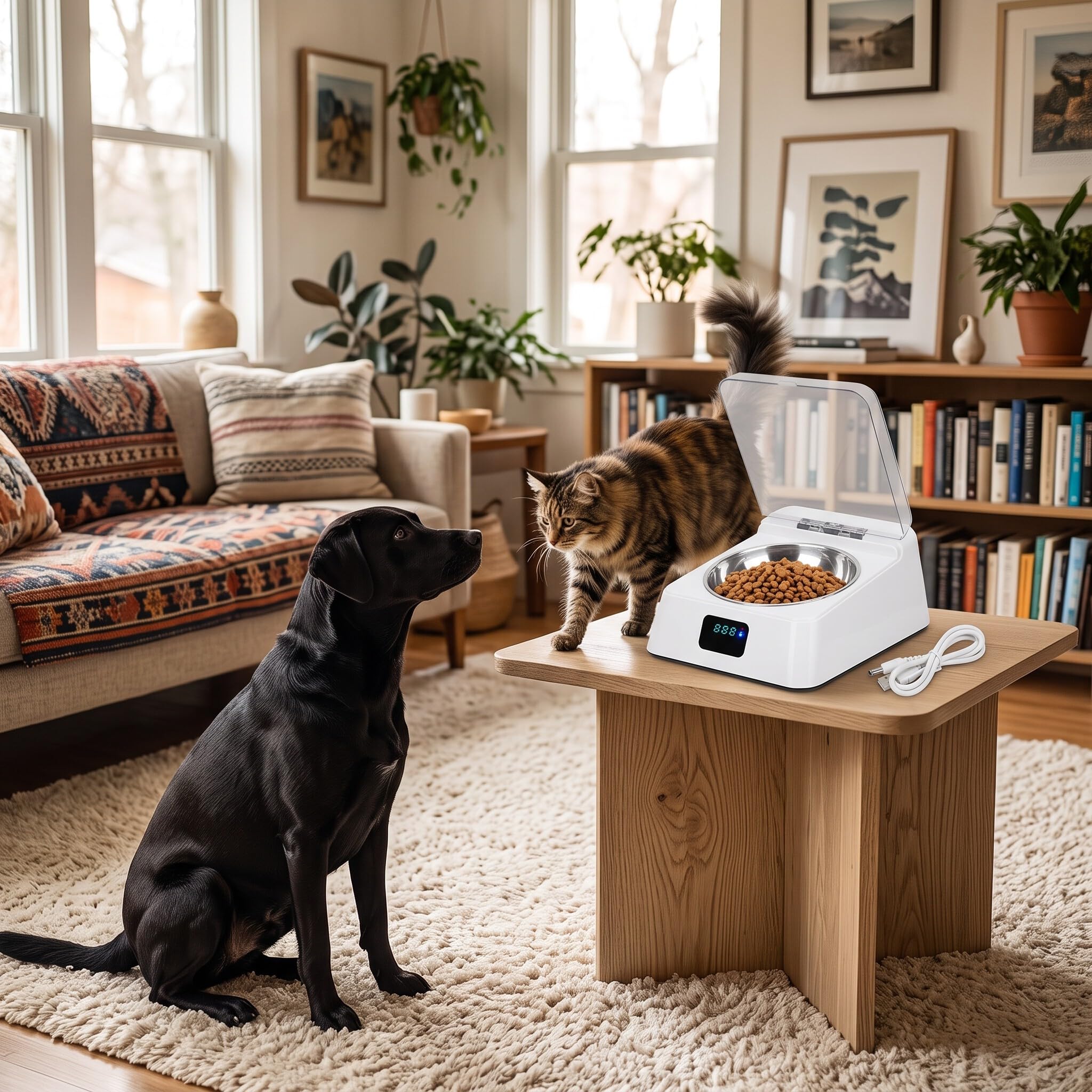 Automatischer Intelligenter Katzen Futternapf mit IR-Induktion, 350ml, Empfindlicher Futterspender mit Deckel für Kleine Haustiere