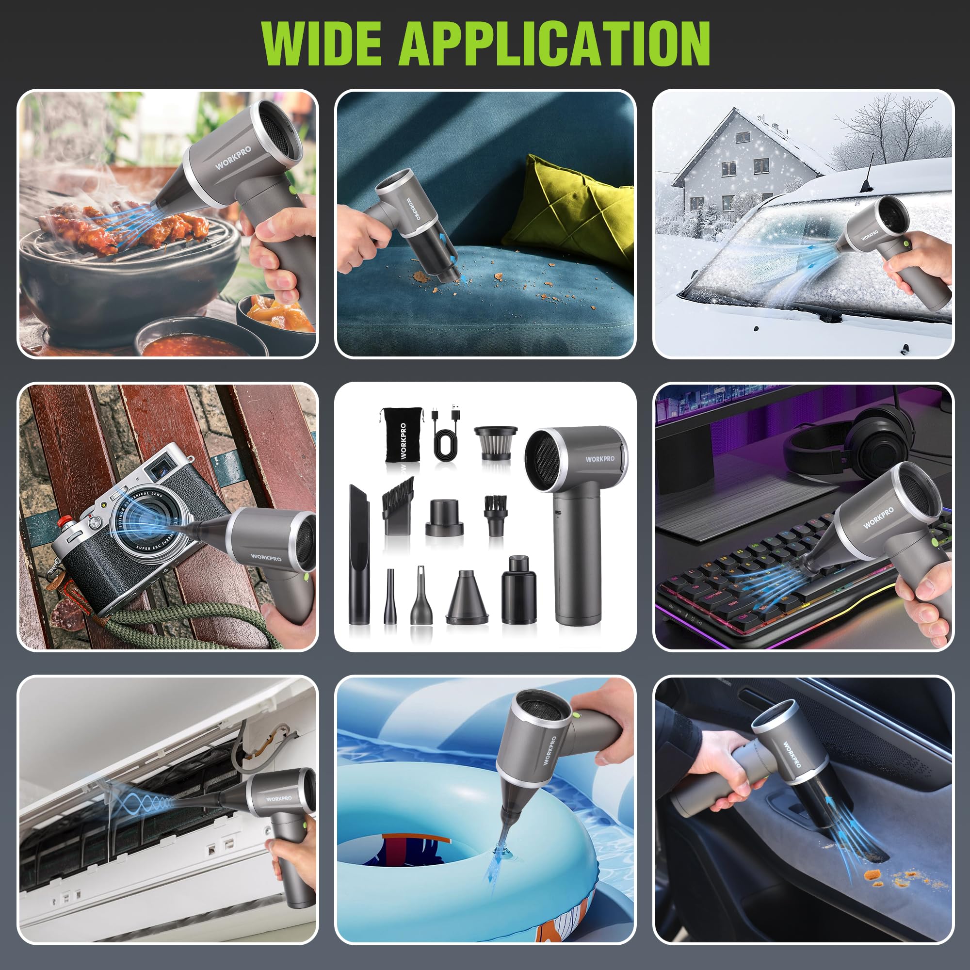 WORKPRO 12V Electric Air Duster-120,000RPM Super Power Compressed Air blower, Rechargeable Brushless Motor Durable Cleaner, 4-Gear Adjustable Dust Blower for Computer, PC Keyboard, Electronics, Car...