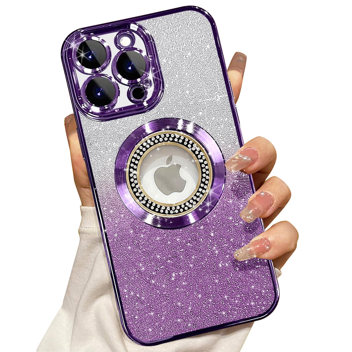 Misscase for iPhone 14 Pro Magnetic Glitter Case Compatible with MagSafe,Full Protection Slim Shockproof Anti-Scratch Case with Camera Lens Protector