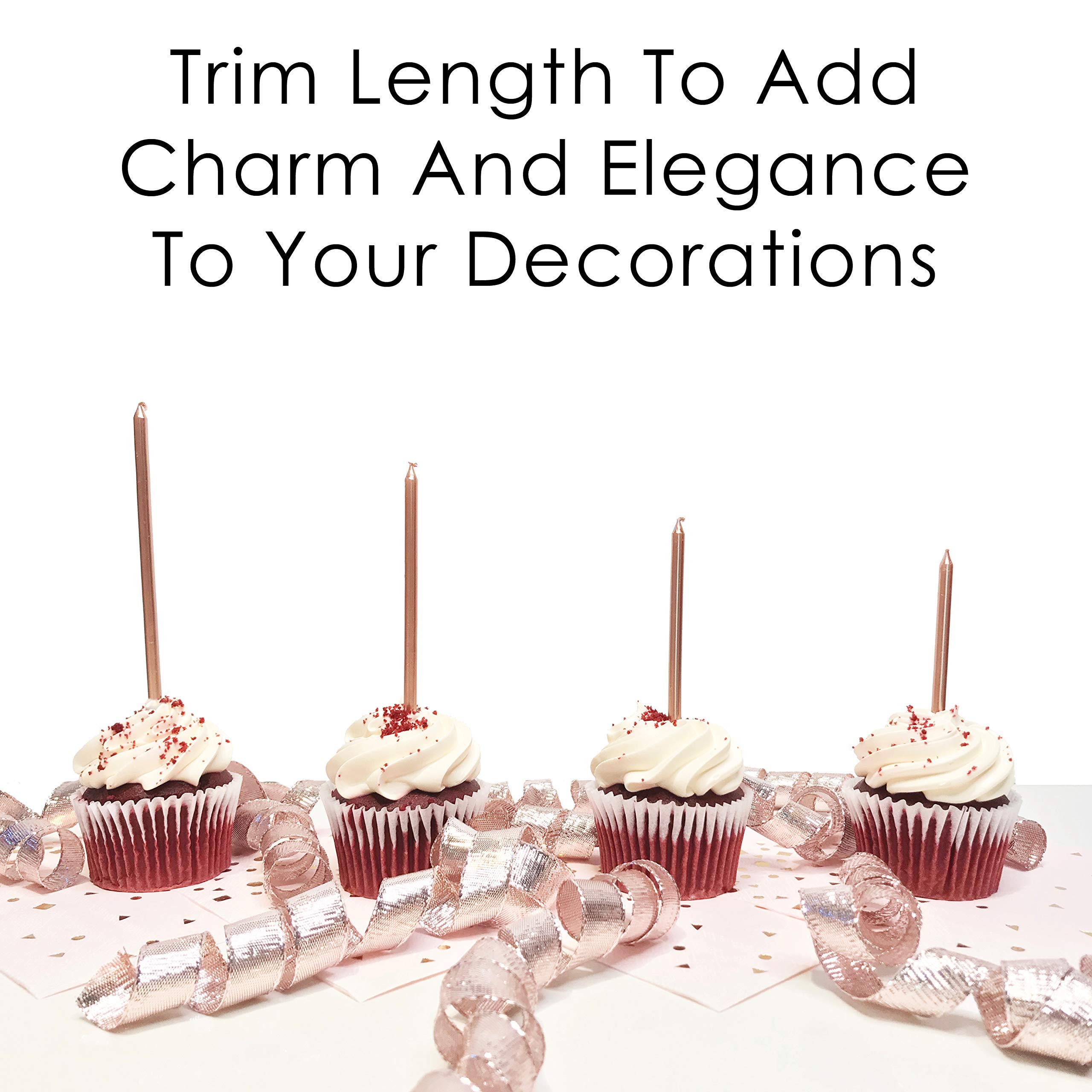 Lot de 24 bougies d'anniversaire à combustion lente avec décoration de gâteau élégante et élégante assortie pour décorations de gâteaux d'anniversaire personnalisées Doré rose métallisé