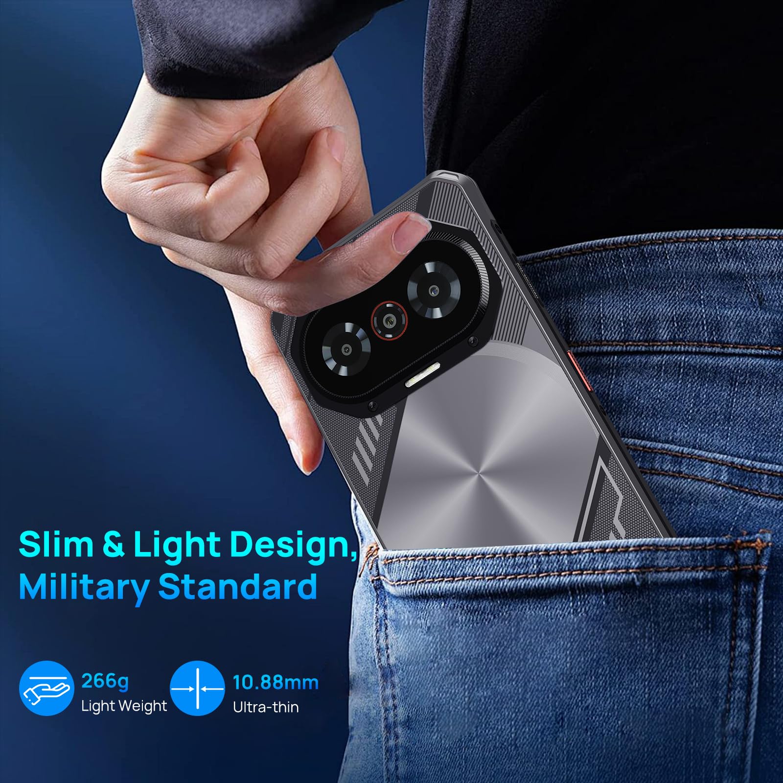 FOSSiBOT F114 Téléphone Portable Incassable Android 15, 16Go+128Go/2 to TF Smartphone, 50MP Caméra, 6,67'' HD Écran Musique Breathing Light Telephone de Chantier - Dual SIM/GPS/NFC/Face ID (Noir)