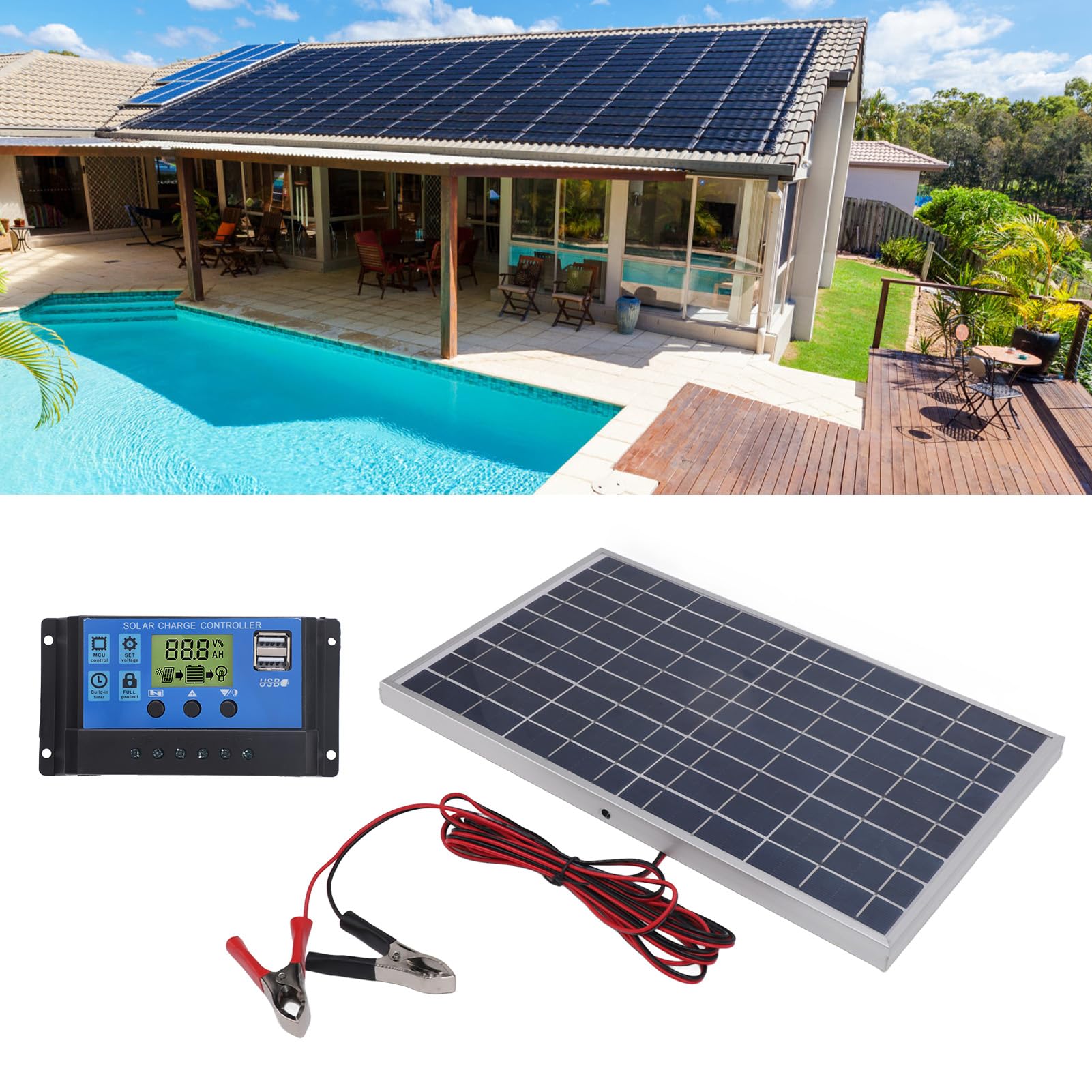 Syrisora 10 W Solarpanel 12 V Polykristallin IP65 Tragbar mit 30 A