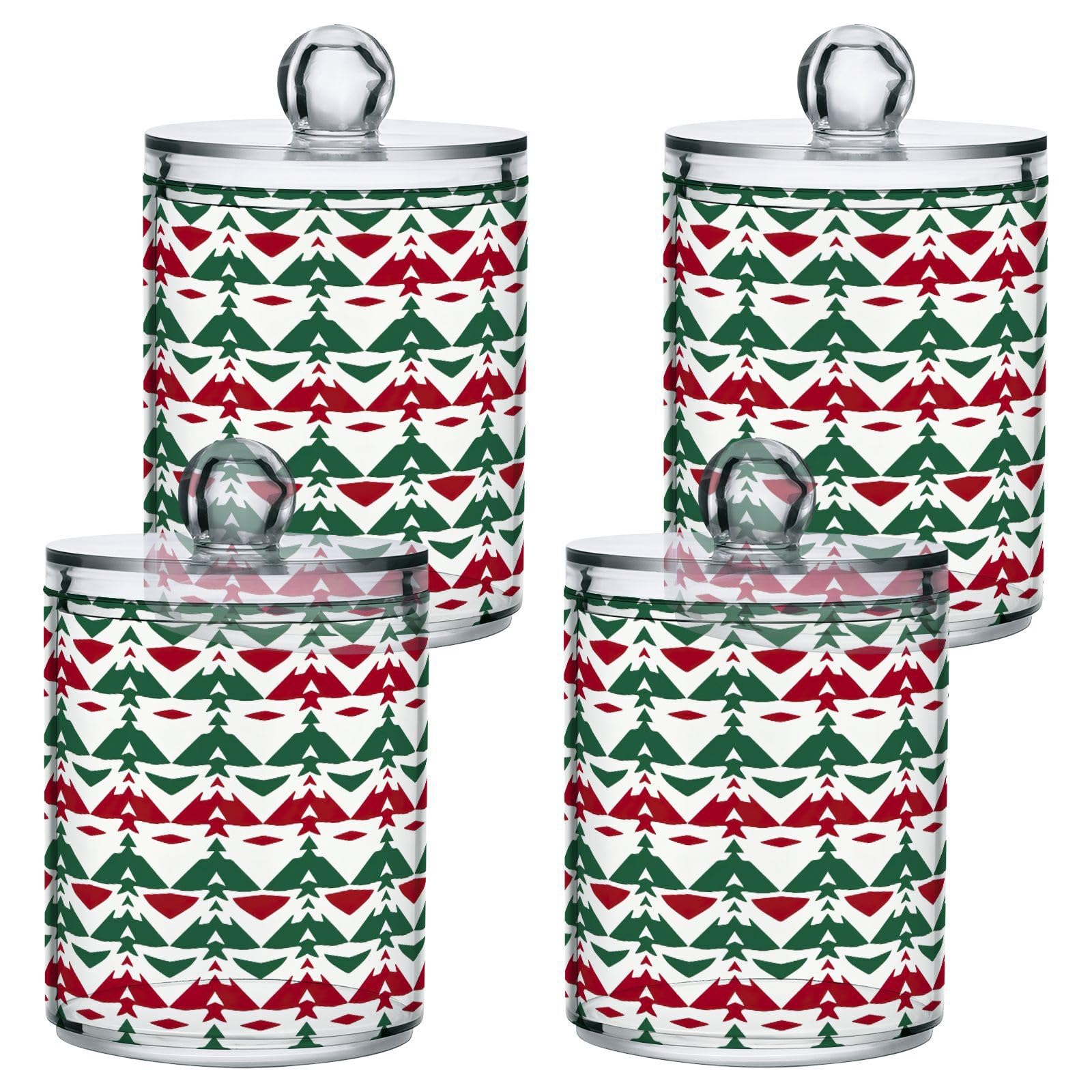 4 Pcs Christmas Xmas Trees 10 OZ Qtip Holder Dispenser for Cotton Ball Cotton Swab Cotton Round Pads
