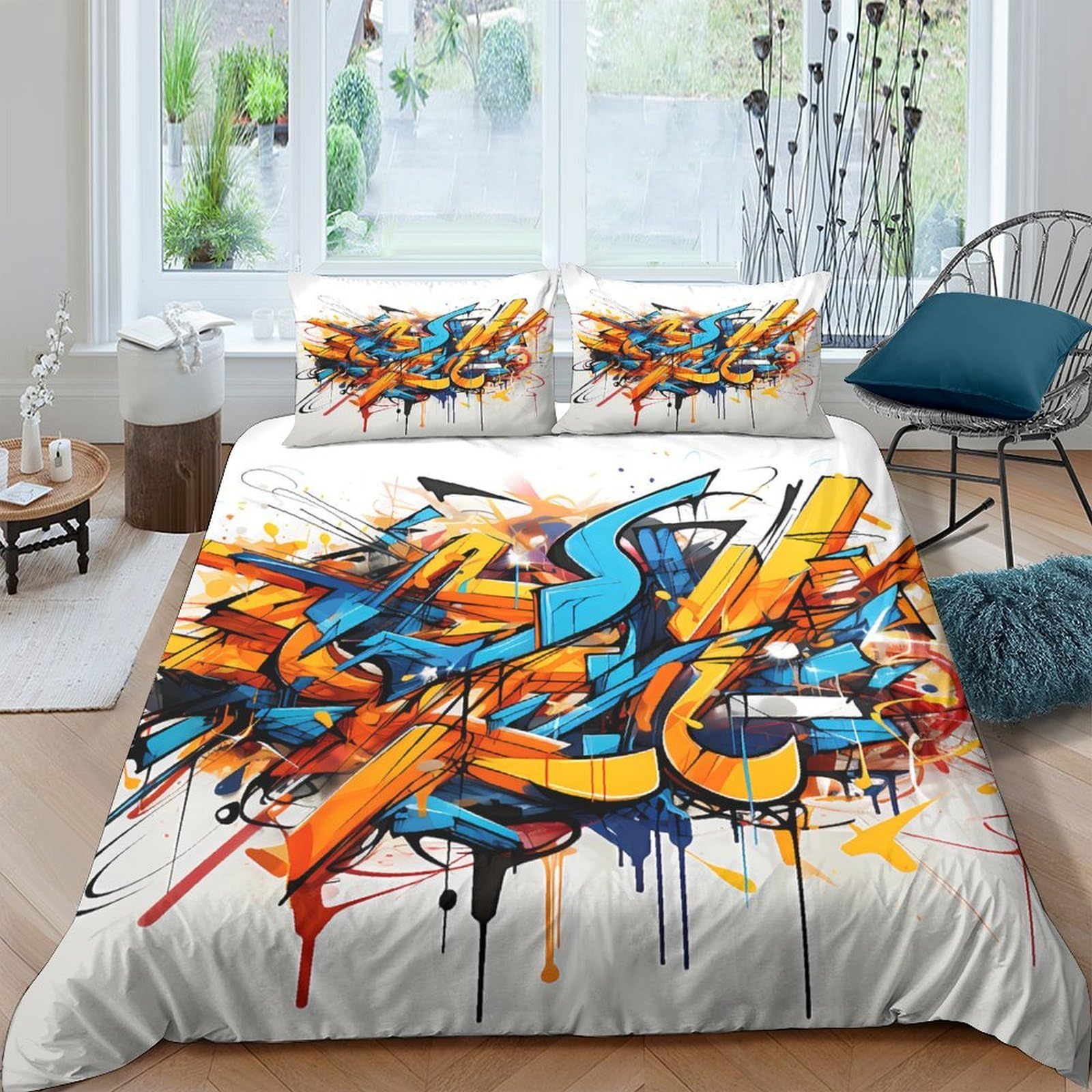 Ctjqhvkz Style-3 3D Printed Graffiti Street Art Fitted Sheet Microfiber Soft Breathable Splash Ink Mattress Cover For Bedroom Guest Room Decor Single（135X200cm）