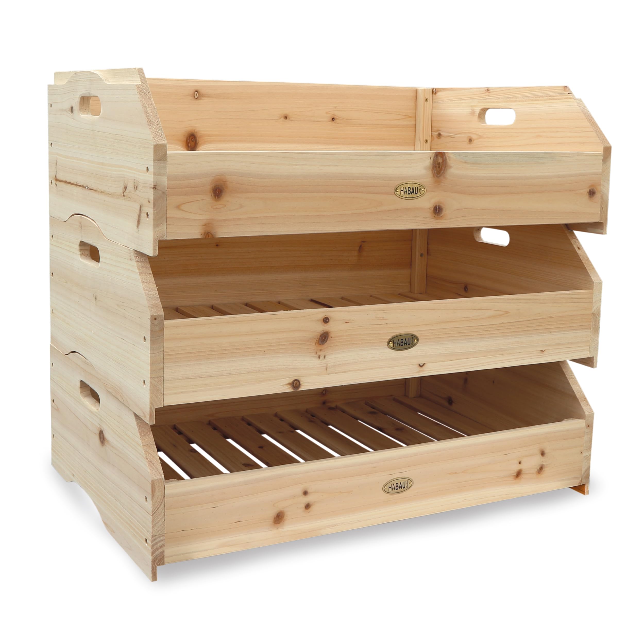 HABAU Stapelkiste Maxi im 3er Set aus Massivholz | Stapelbar, je Kiste 59 x 38 x 18 cm, aus FSC®-zertifiziertem unbehandeltem Holz