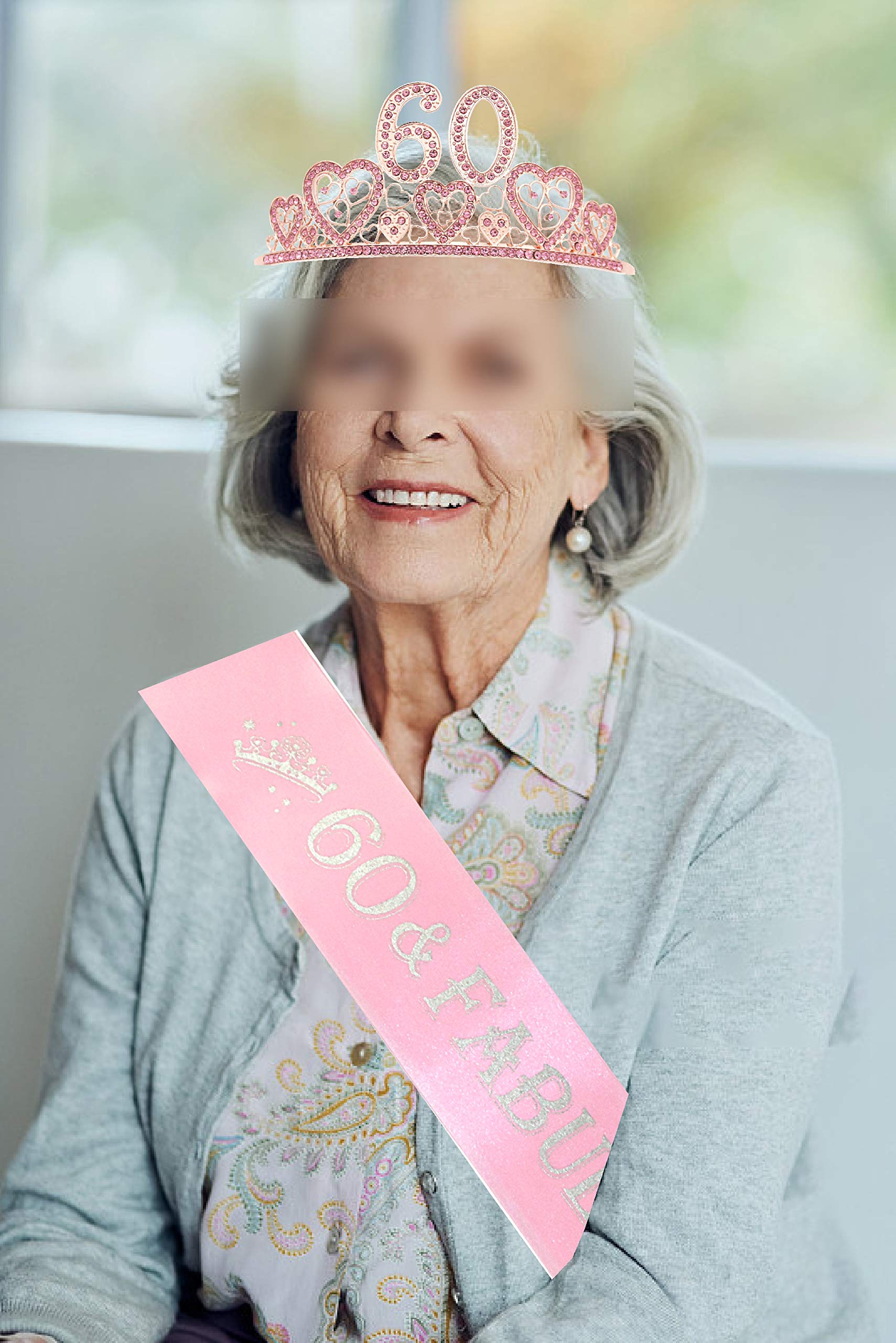 2-teiliges Set: 60. Geburtstag Schärpe & Tiara – Rosa, Mit „Endlich 60!“ Aufschrift