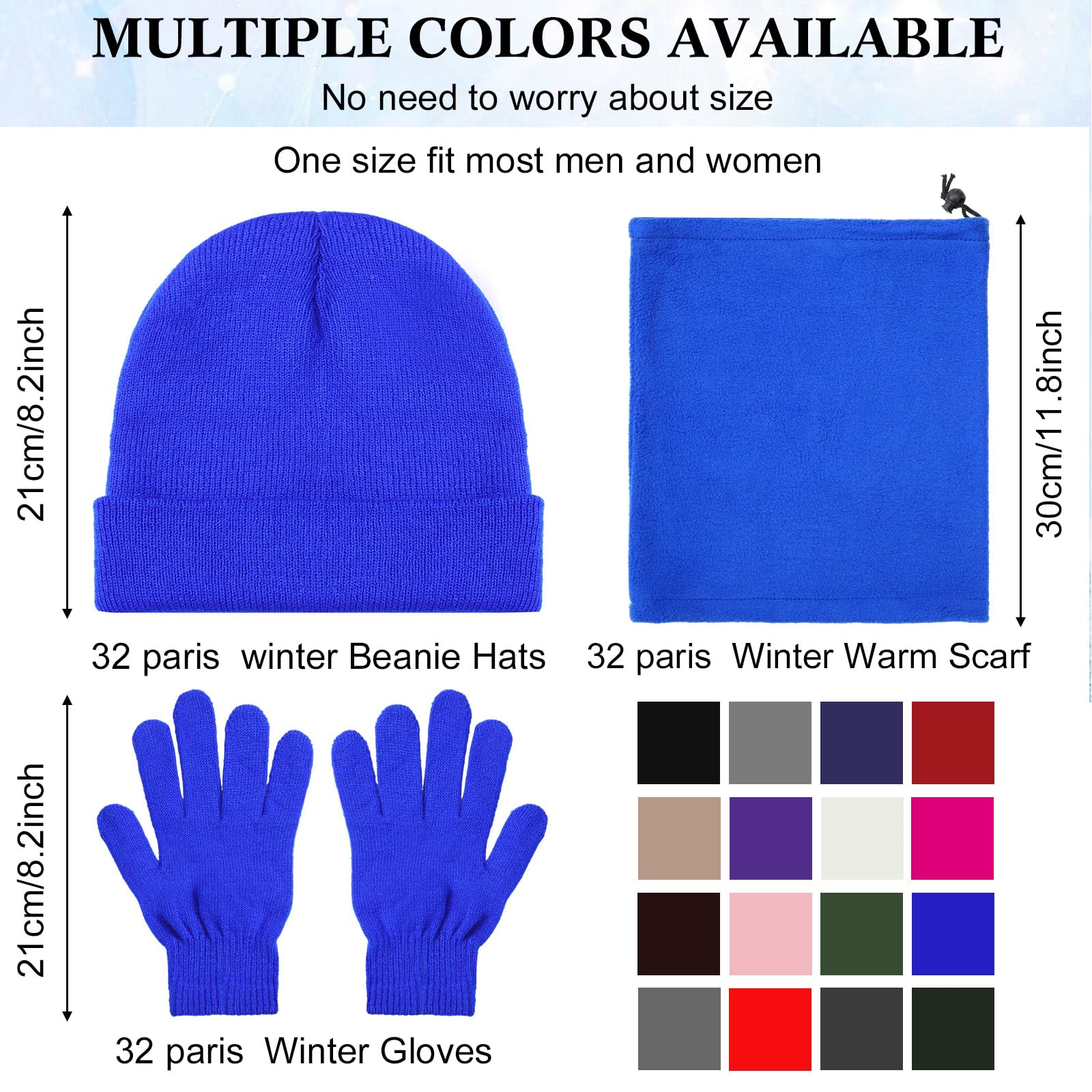 Yunsailing Wintermütze, Schal, Handschuhe, Strickmütze, Fleece, Halswärmer für Männer und Frauen, 96-teilig, Siehe Abbildung., Einheitsgröße