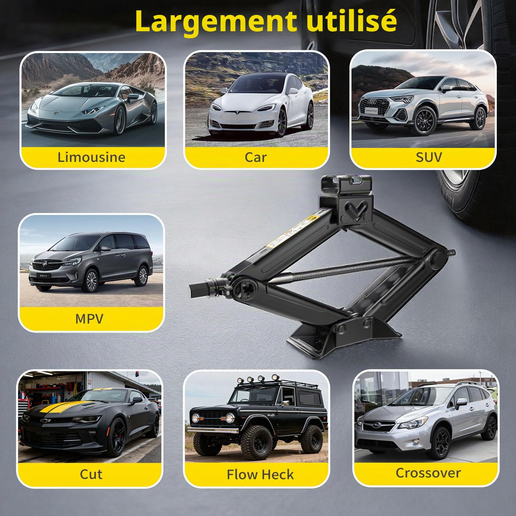 Cric Voiture 1.5T/1500kg, Cric pour Voiture avec Clé à Cliquet kit, Portable pour Voitures Berlines Camionnettes et SUV, Kit d'urgence Automobile