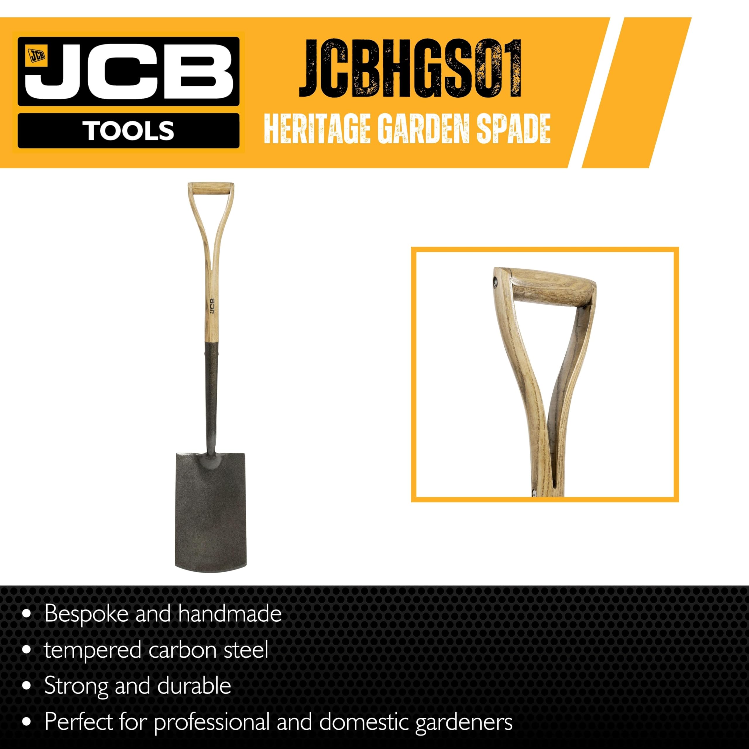 JCB - Pelle de Jardin Heritage - Outils de Jardinage Professionnels Robustes - Pelle de Jardin pour Creuser, cultiver, Border, déplacer Le Sol, Planter des Arbres, Creuser et Construire