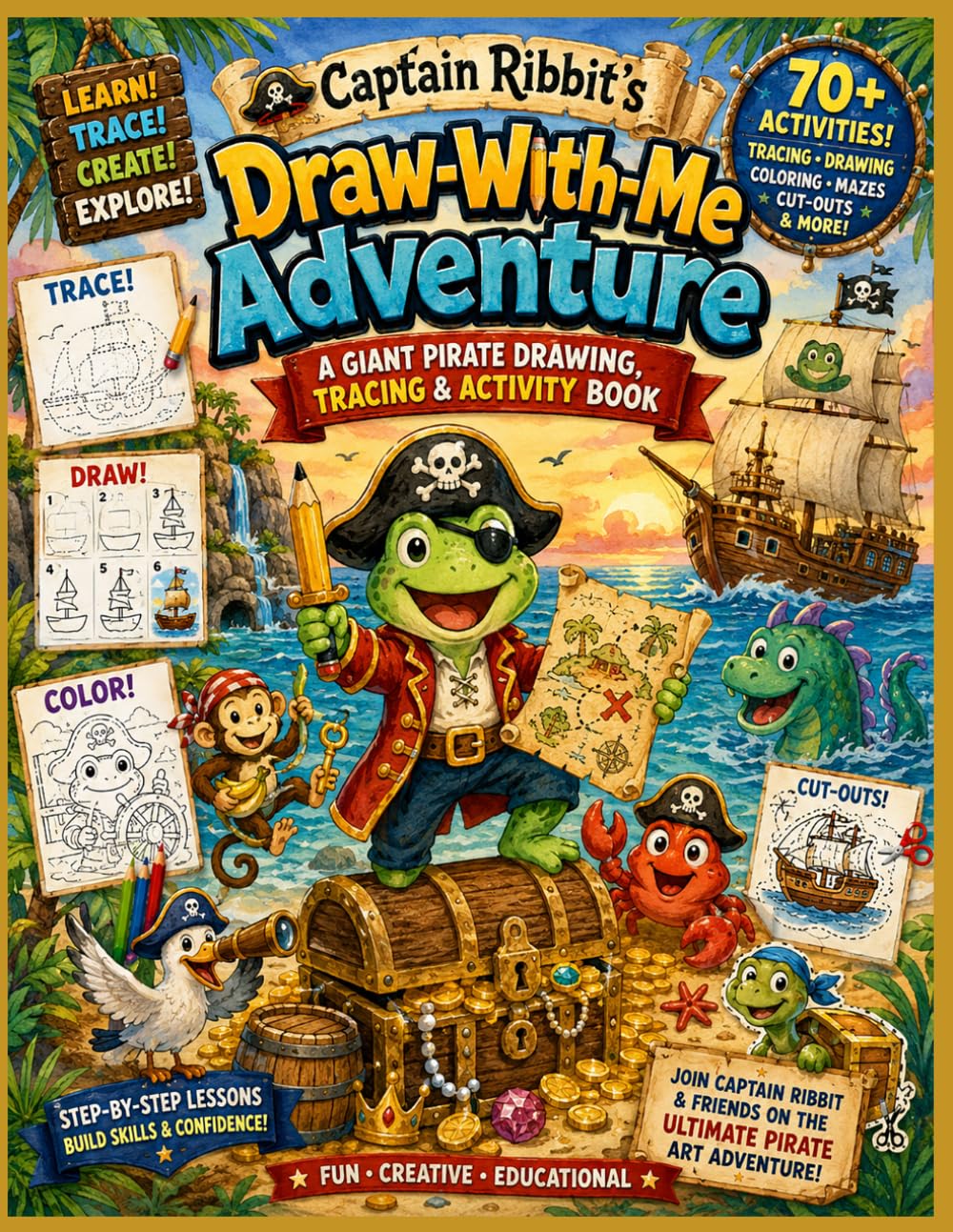 Captain Ribbit’s Draw-With-Me Adventure: Learn to Draw Cute Pirate Characters, Treasure Maps, Islands, and More!