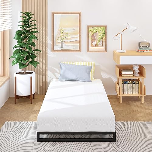 Miniatura 57 de Marco de cama individual de 9 pulgadas, marco de cama individual de metal resistente, no necesita somier, sin ruido, fácil montaje, color negro