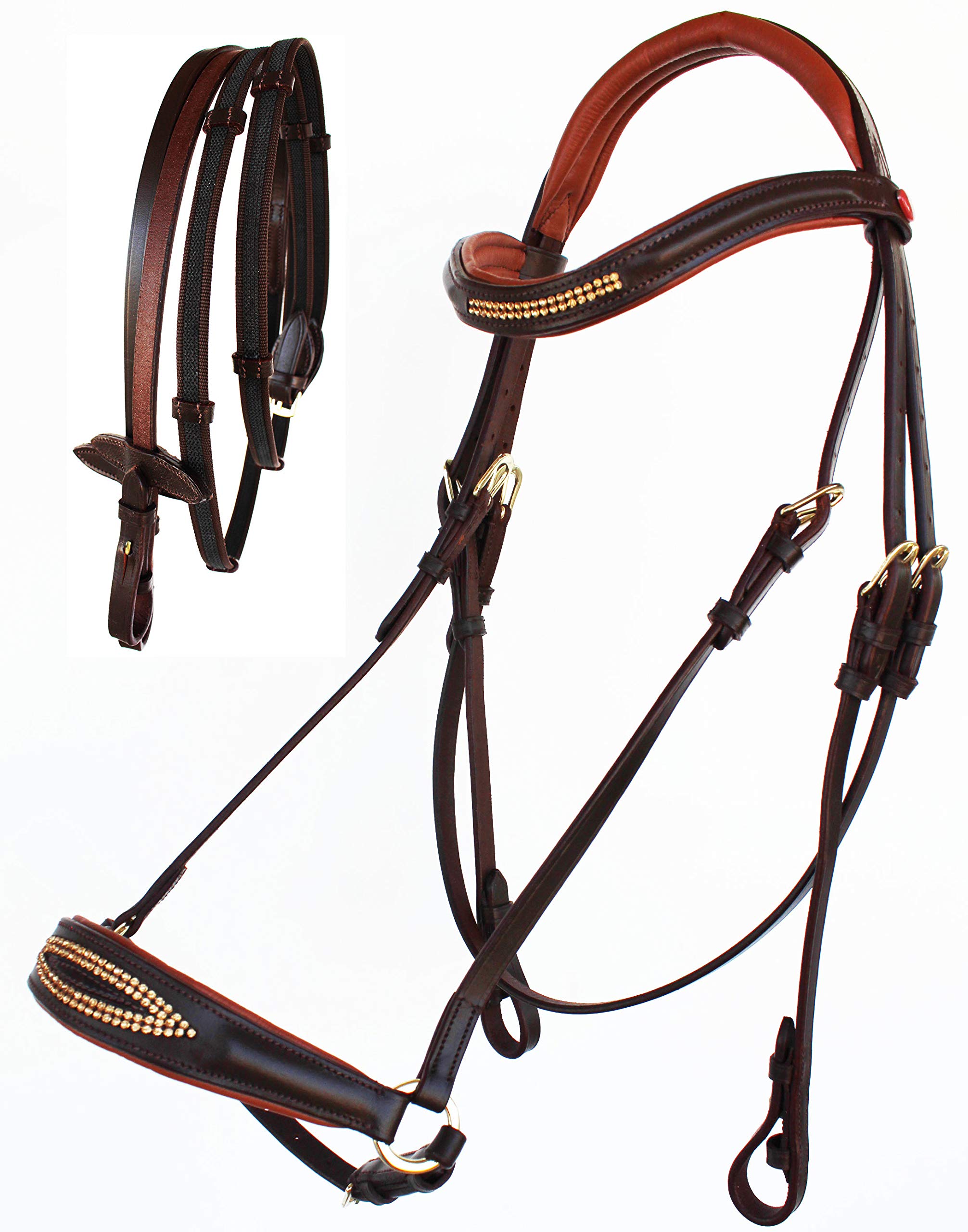 CHALLENGER English Horse Cob All Purpose Jumping Hunter Padded Leather Brown Bridle Reins 803482CKC