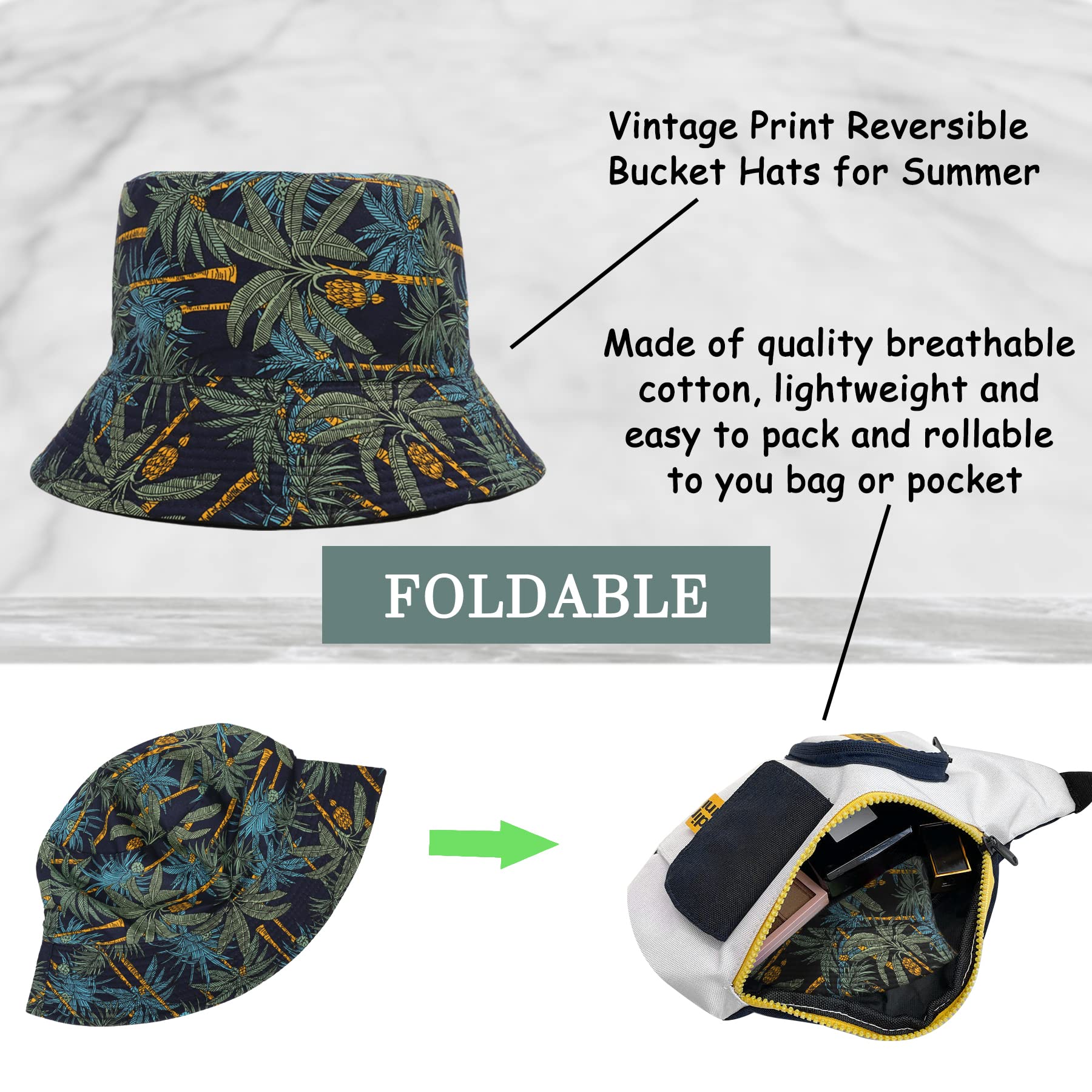 Feng Shui， Sombreros de Pescador para Mujer - Sombreros de Sol de Playa de Verano de algodón Reversible Sombrero de Pescador Plegable para Viajes Playa Senderismo Reino Unido