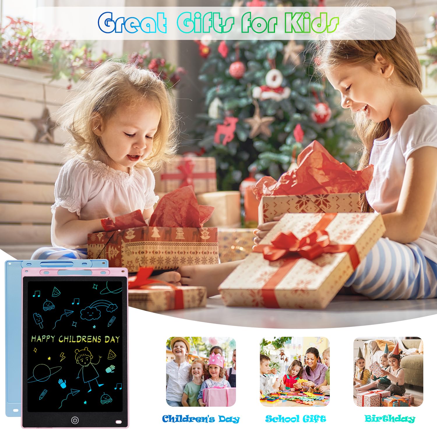 2 szt. Kolorowa, wymazywalna i wielokrotnego użytku tablet LCD do pisania dla dziewczynek w wieku 2–7 lat, tablet, rysunek dla dzieci, zabawka edukacyjna, dla dziewcząt i chłopców, prezent urodzinowy