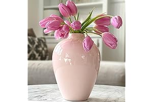 10 Inch Beige Porcelain Vase - Tan/Pink/Beige Ceramic Vase