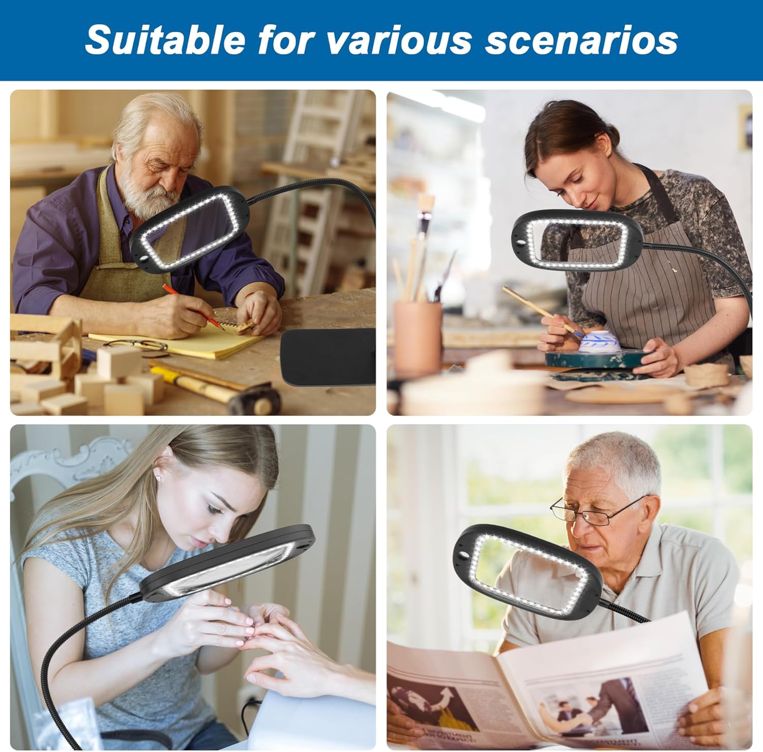 10X 30X Magnifying Glass with Light and Stand, Extra Large 7-inch Lighted Magnifiers, 5 Color Modes, Large Magnifying Glass for Reading, Hands Free Magnifying Lamp for Crafts Close Work Repair Sewing