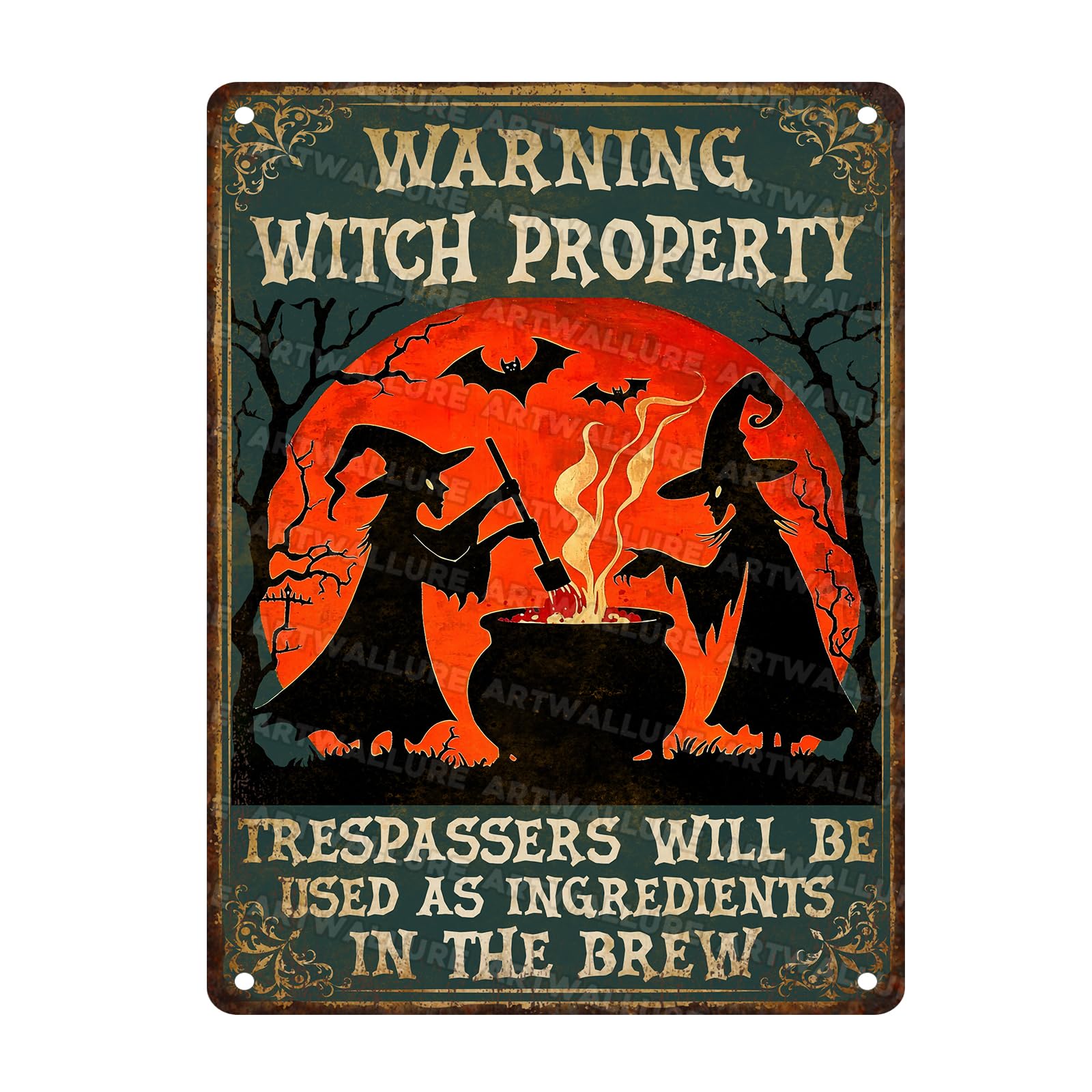 Witch Property Warning Vintage Sign Halloween Witch Metal Tin Sign for Home Bar Kitchen Hotel Dining Room Coffee 12x16inch