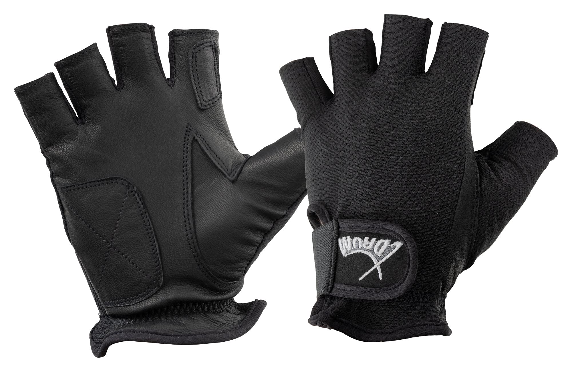 XDrum Gants De Batterie DGL-0F Taille XL - Gants pour Batteur Homme - Doigts Coupés - en Cuir Souple - Extérieur en Mesh - Noir