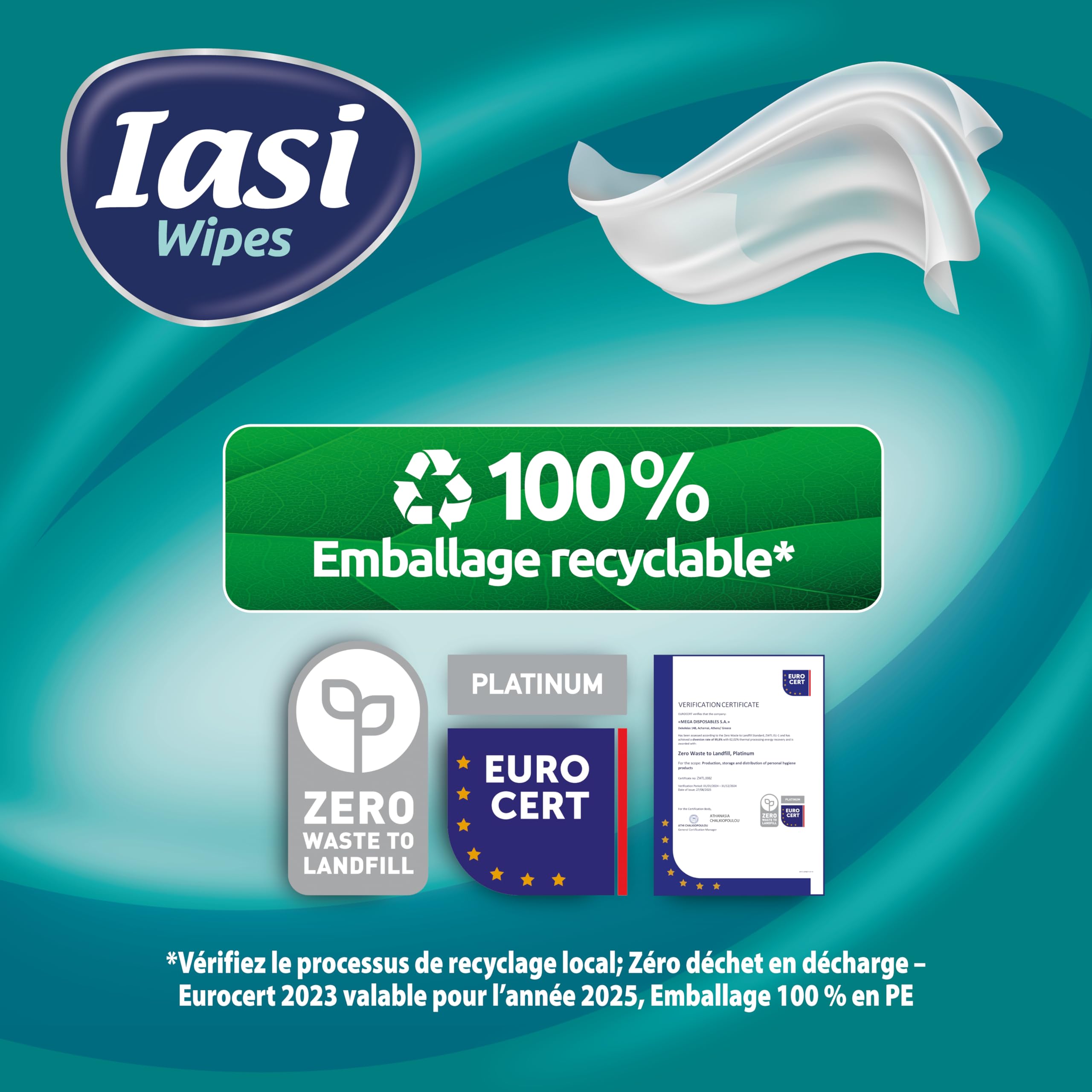 IASI Lingettes humides XL pour adultes, rétablissent le pH naturel de la peau, l'hygiène intime et corporelle, sans rinçage, 54 unités