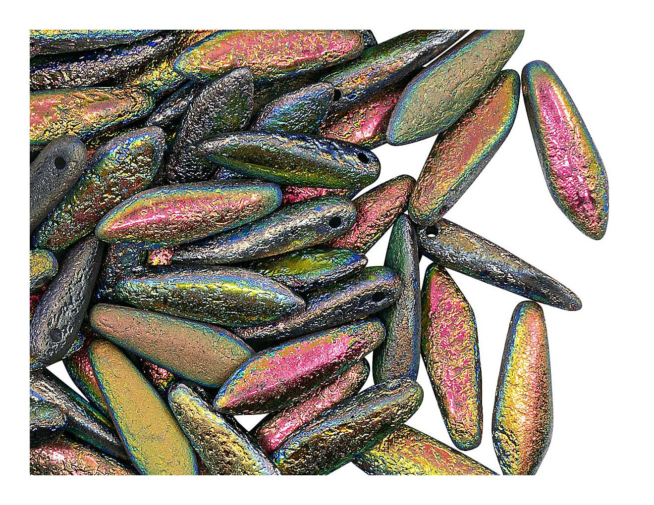 100 pcs Dagger Beads 5x16 mm, Crystal Etched Full Vitrail, Czech Glass