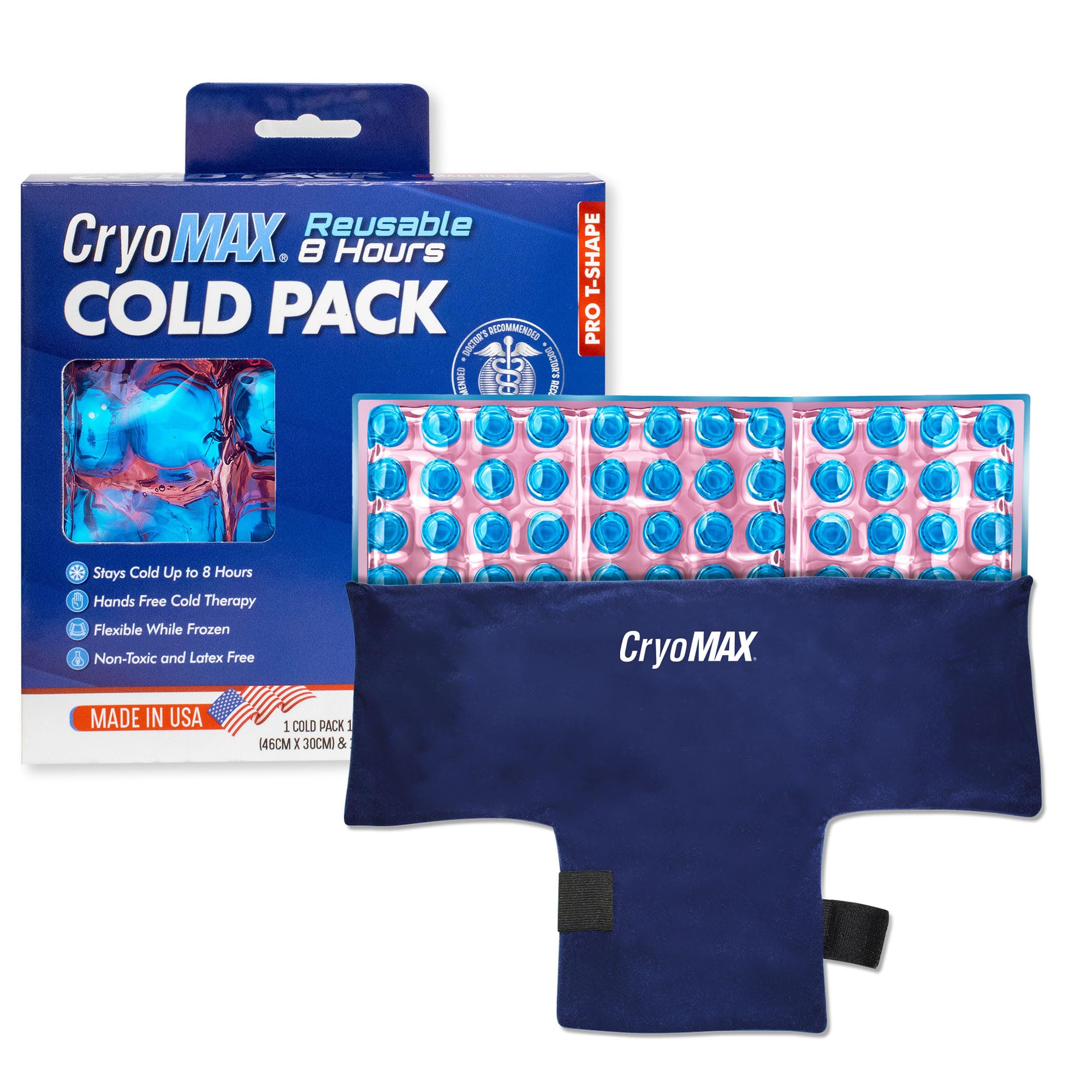CryoMAX Cold Pack, Reusable, Latex Free, 8 Hour Cold Therapy, Professional Series, T-Shape (1 Count)