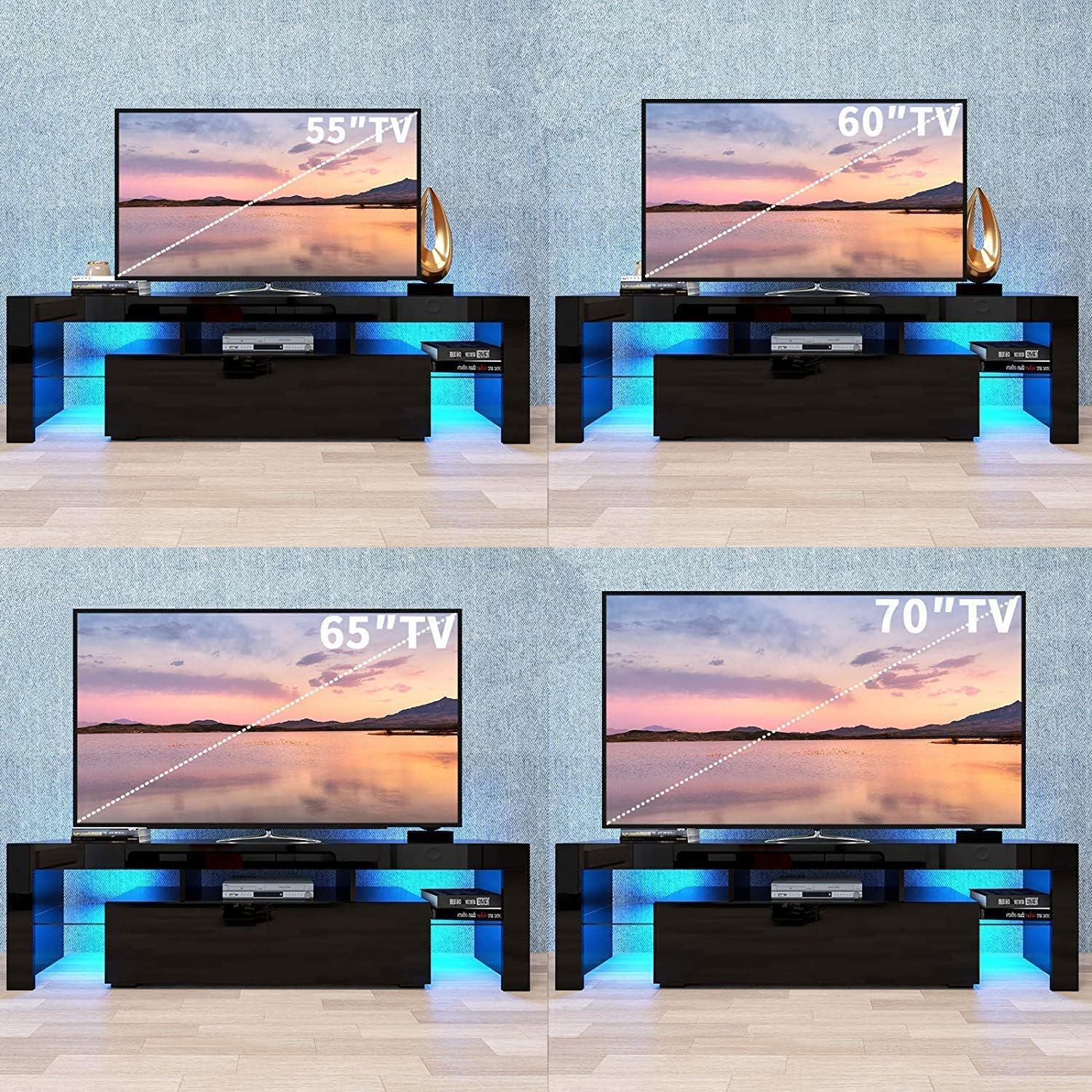 Goujxcy TV Stand for 65 inch TVs - LED TV Stand Black with Storage Drawer, Entertainment Center for 65+ inch TV Console Media Cabinet, Television Stands for Living Room Bedroom