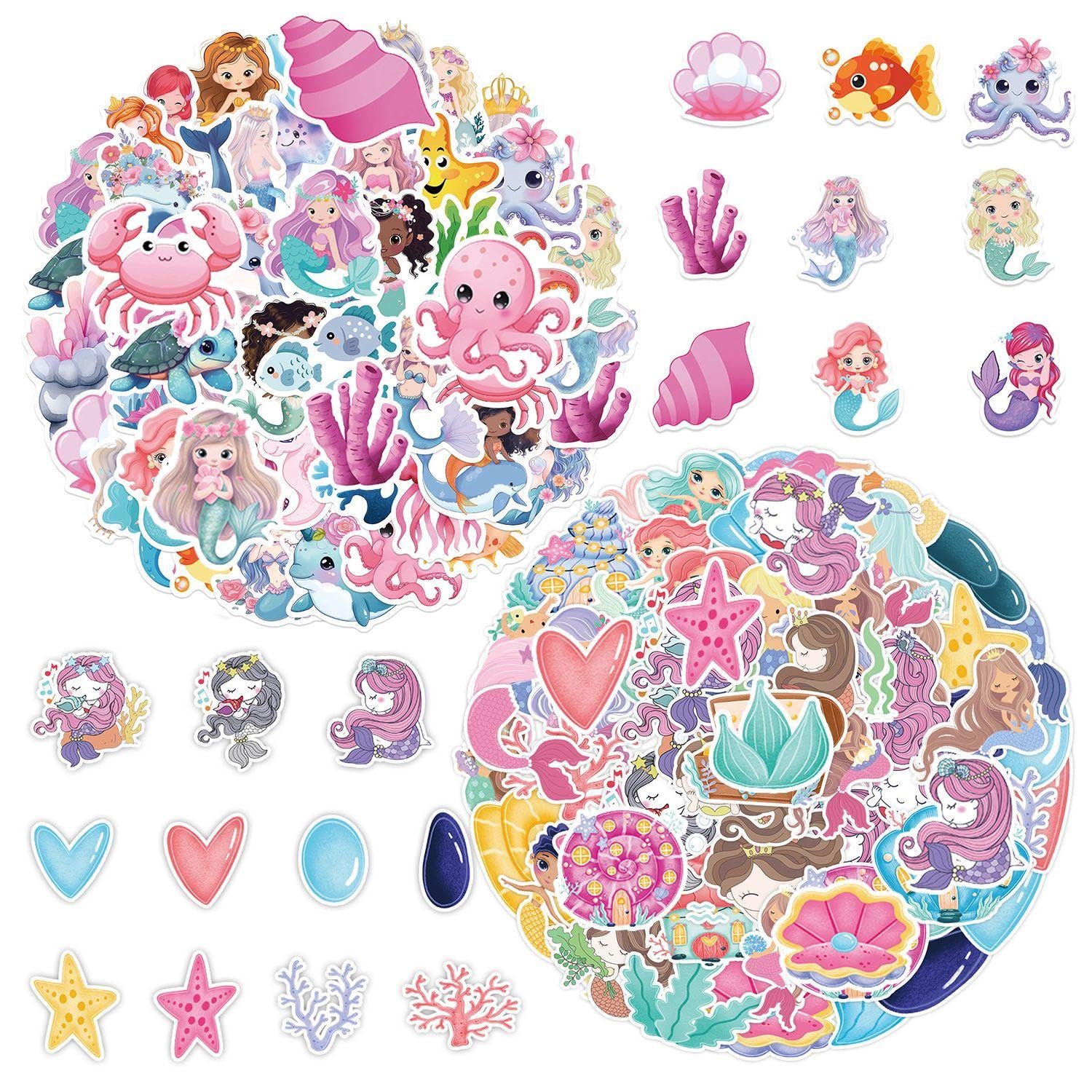 Hinfhi Girls Multicolor 100 Cartoon Mermaid Stickers, Stickers, Cute Graffiti Stickers, Decorate Guitar, Notebook, Suitcase.