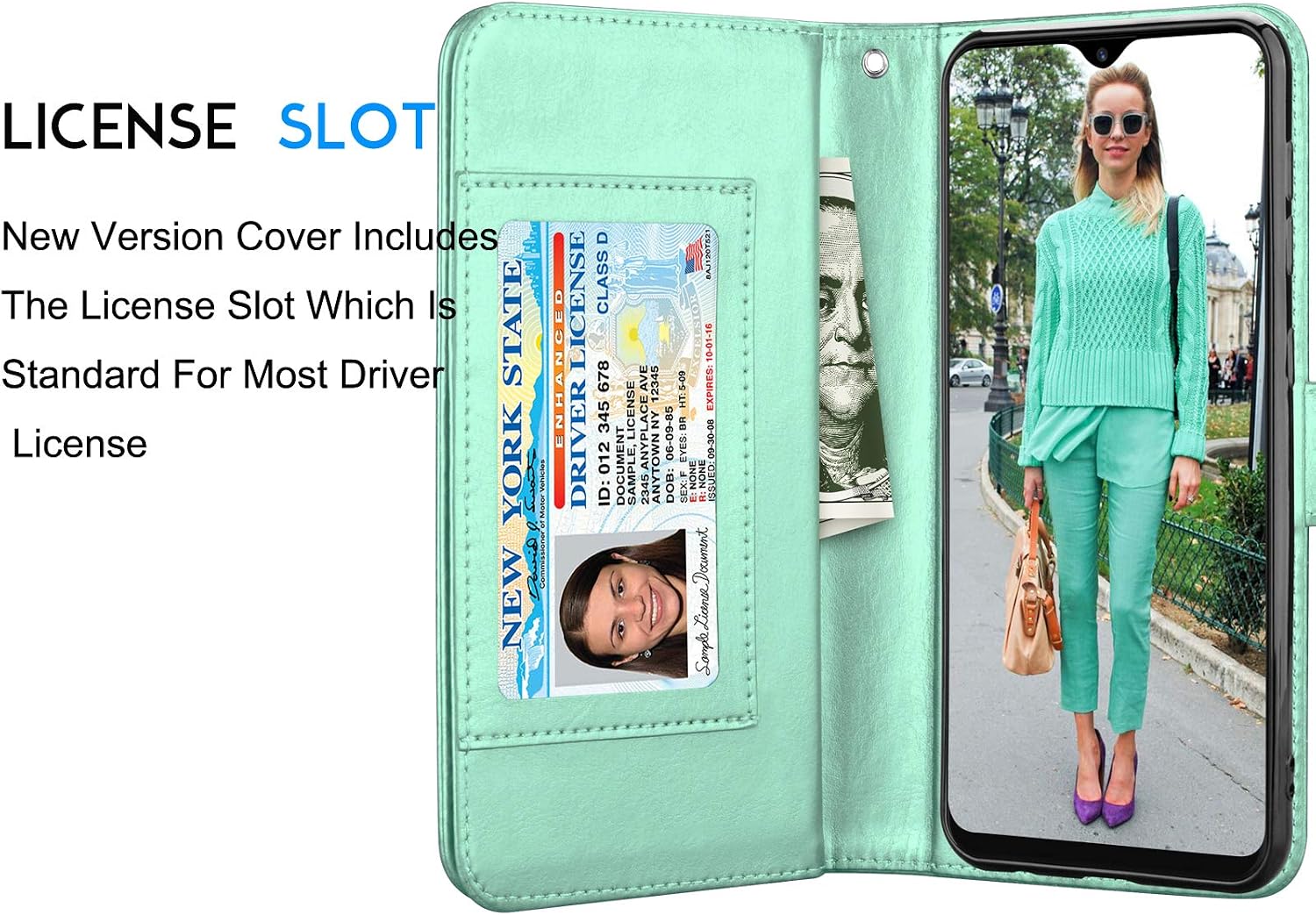 Galaxy A30 Case, Galaxy A30 / A20 Wallet Case, Luxury Cash Credit Card Slots Holder Carrying Folio Flip PU Leather Cover [Detachable Magnetic Hard Case] Kickstand Compatible Samsung A20/A30 -Turquoise