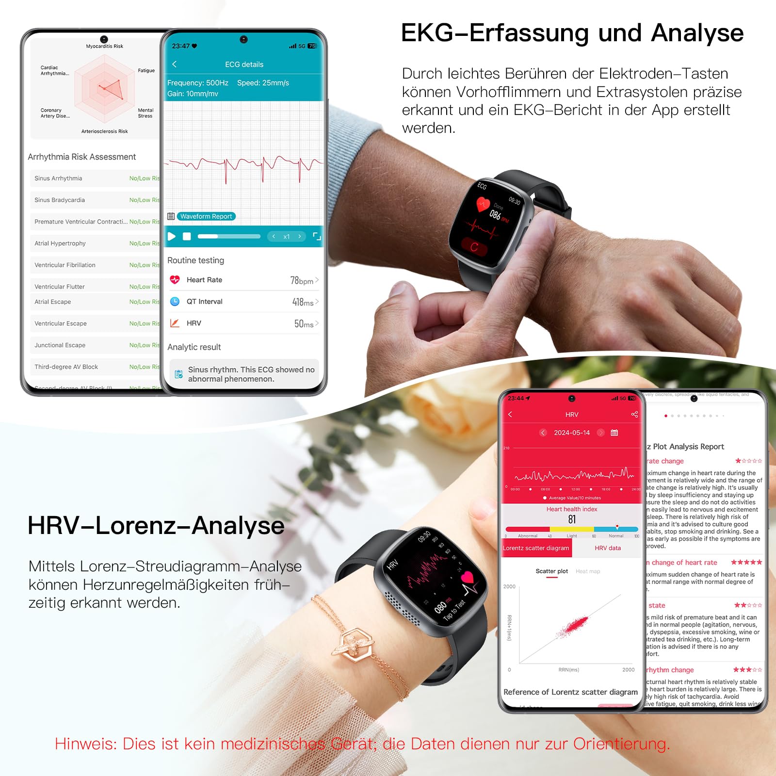 2025 Smartwatch mit EKG+HRV/BMI/Harnsäure, 1.75'' HD Gesundheitsuhr Herren Damen mit 24H Blutdruck, Herzfrequenz, Körpertemperatur, SpO2, Schlafmonitor, Fitnessuhr für Android iOS