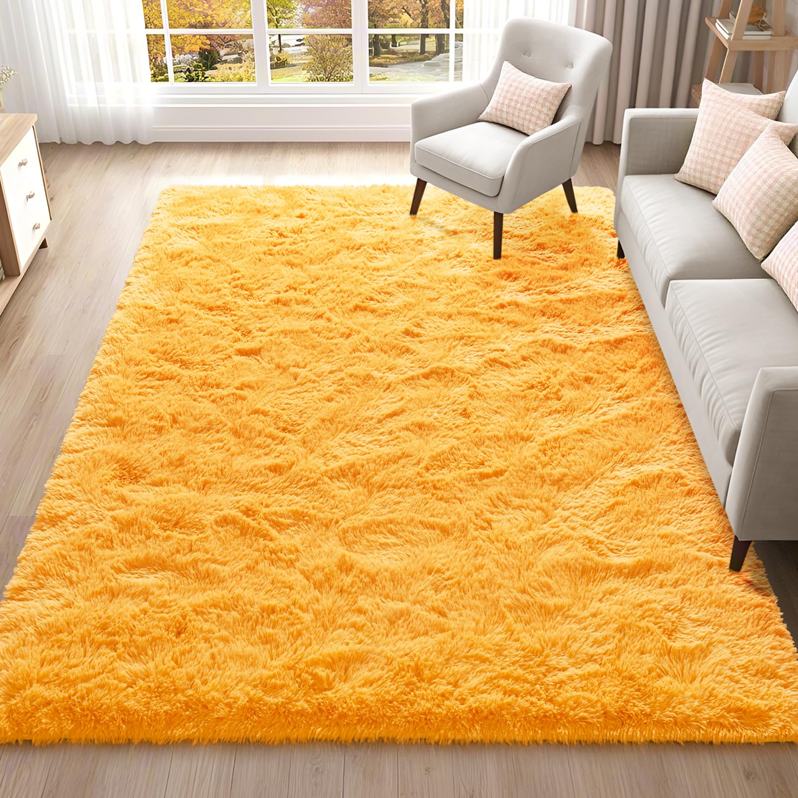 ISEAU Fluffy Rug Carpets Soft Shaggy Area Rugs Indoor Floor Mats for Kids Room Fuzzy Carpet Comfy Cute Nursery Mat Bedside Rug for Boys Girls Bedroom Living Room Home Decor, 6ft x 9ft,Orange