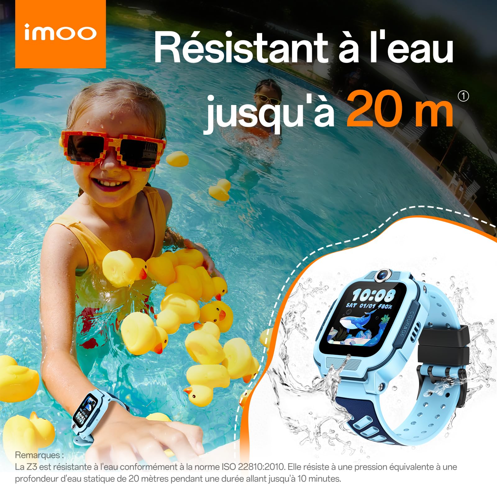 imoo Z3 Montre Connectée pour Enfants, Appels 4G Vidéo/Voix et Traqueur GPS en Temps Réel, Écran HD 1.5″ Résistant à l’Eau Jusqu’à 20m, Stockage 8GB, Contrôle Parental avec kit d'accessoires (Bleu)
