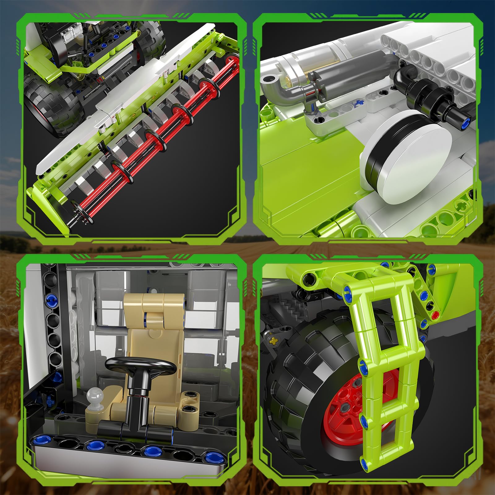 Mould King 17014 Technik ferngesteuert -Mähdrescher MOC-Elektrisch Combine Harvester Schwerlast-Baufahrzeug (1265+ Teile) Technologie Klemmbausteine Bausatz Claas Lexion 760 Traktor