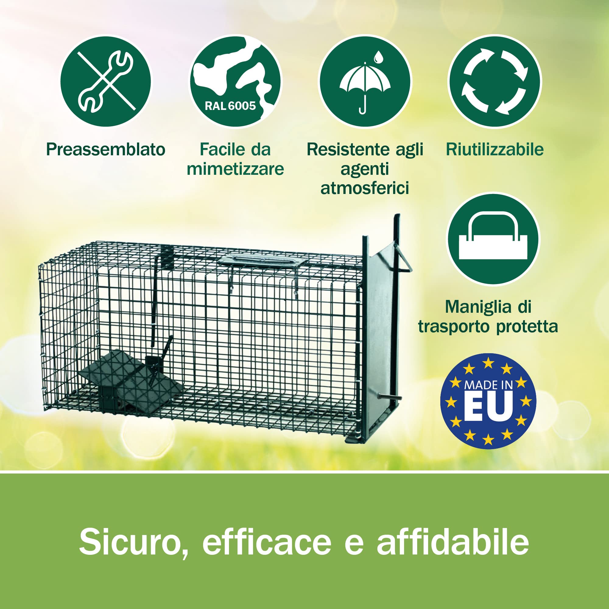 Moorland Trappola stabile e robusta animali vivi 60x23x23cm efficace Safe 5001