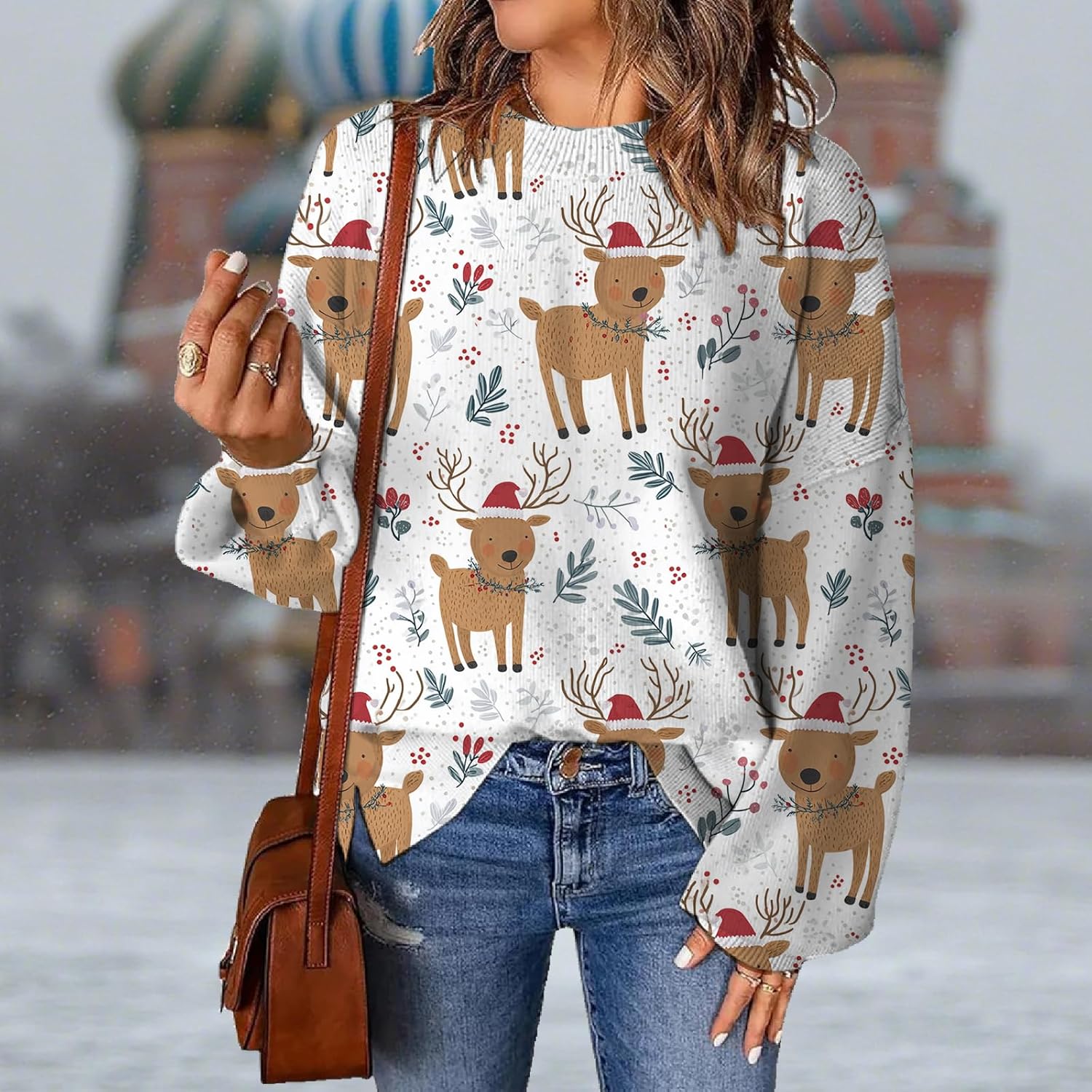 Womens Sweaters Novelty Festival Print Crewneck Knitted Pullover Tops Chunky Comfy Fall Winter Jumper - Image 2