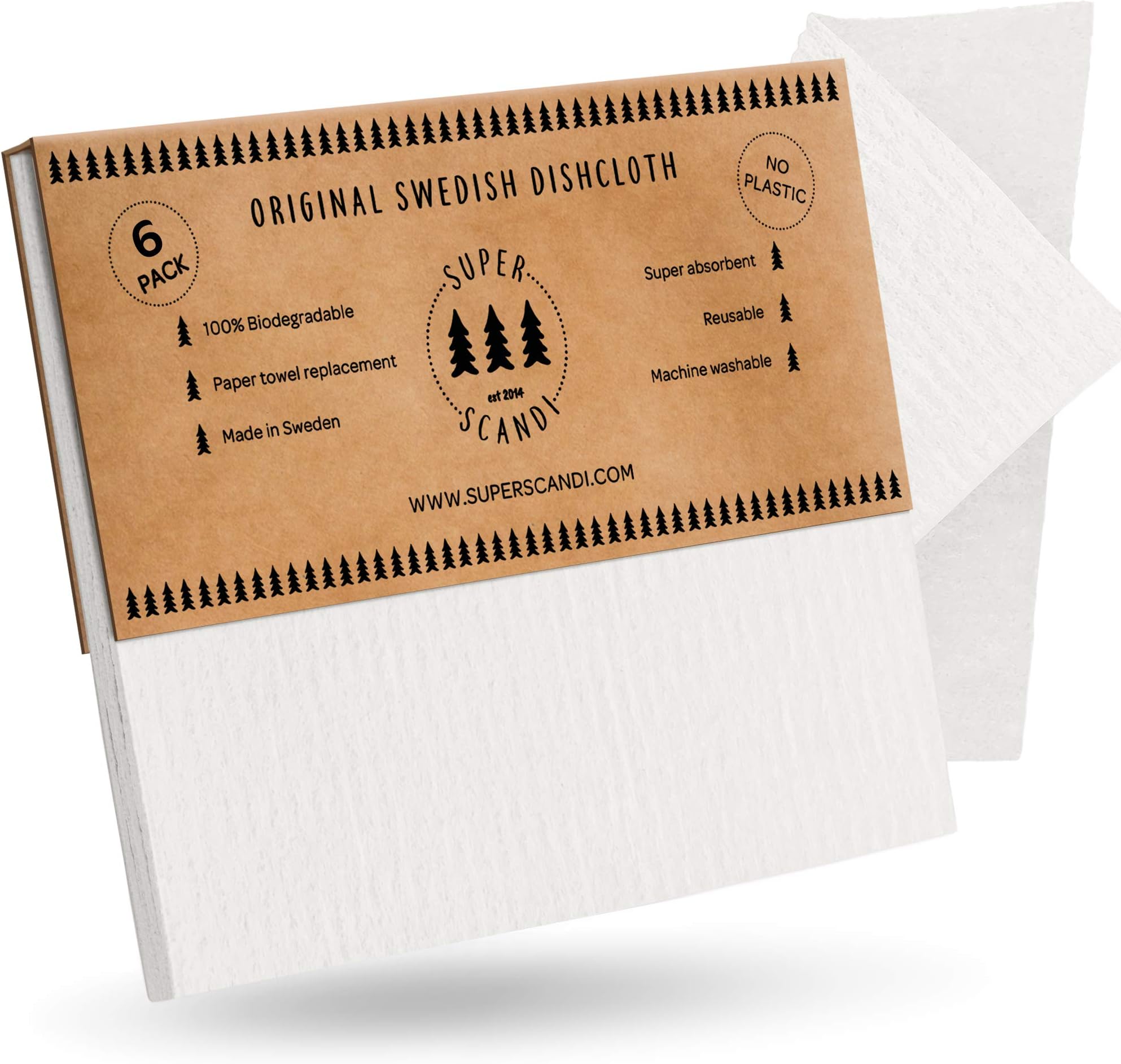 6 Pack Reusable Cleaning Cloths - 100% Biodegradable & Compostable Washable Swedish Dishcloth - Food-Safe & Plastic-Free Kitchen Cloth Suitable for Any Surface, White