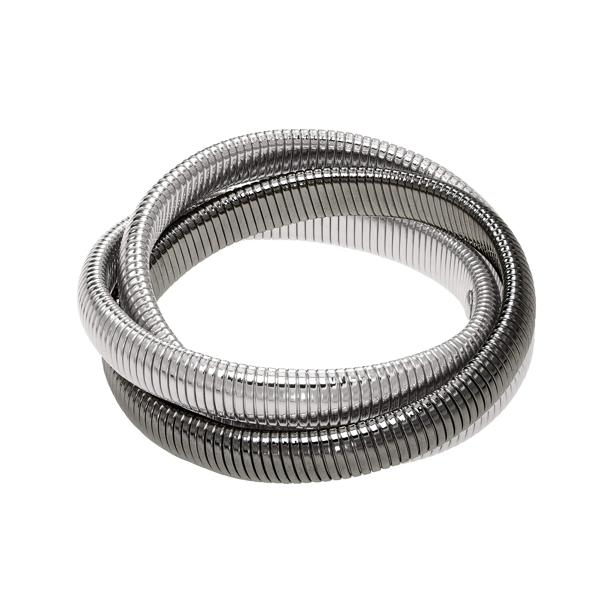 Triple Cobra Bracelet High Polished Gun Metal and Rhodium 3/8" Wide Stretch Bands