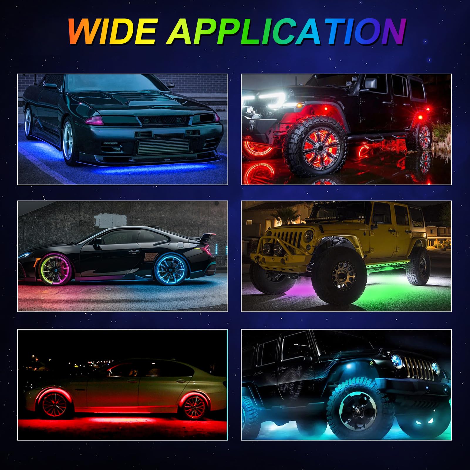 Walmeck Światła Podświetlające RGB Samochodu Wielokolorowy Zestaw LED Podwozia Synchronizacja Muzyki dla Ciężarówki SUV ATV