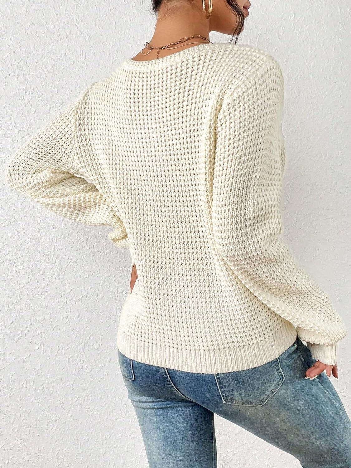 Women's Solid Pocket Patched Sweater (Color : Beige, Size : Small)